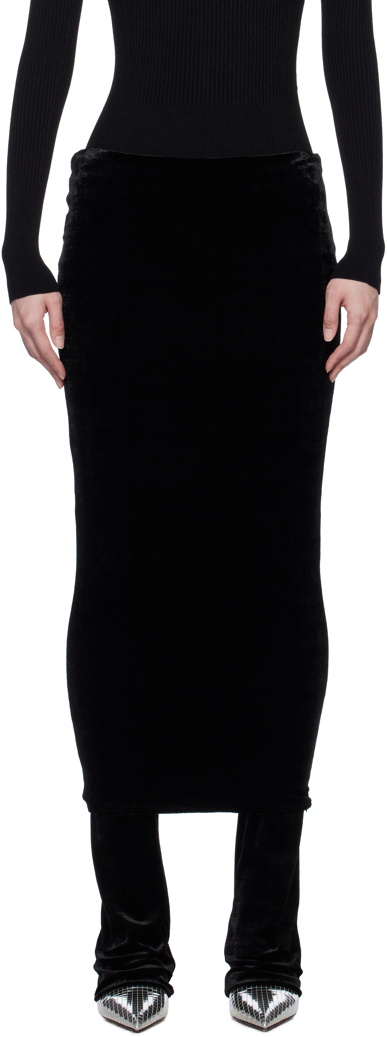 ALAÏA Black Velvet Maxi Skirt