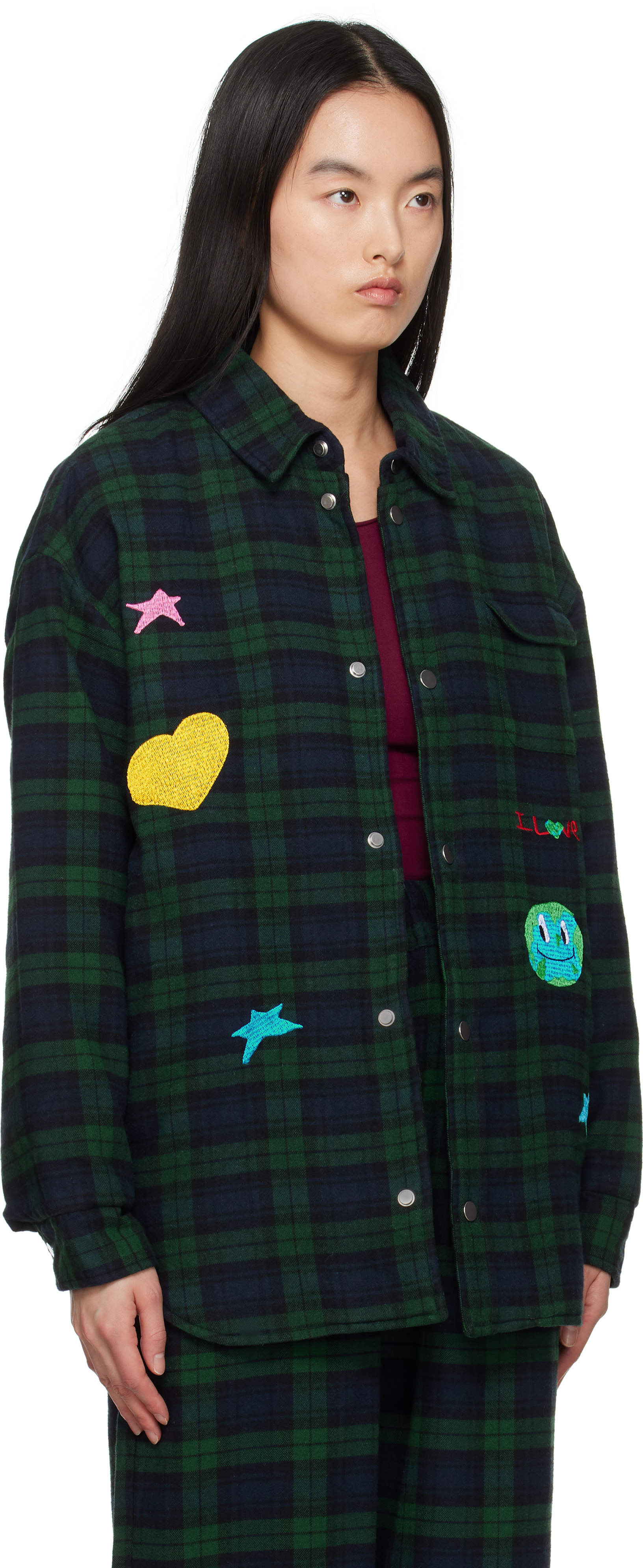 Kids Worldwide Navy & Green Universe Padded Jacket In Plaid