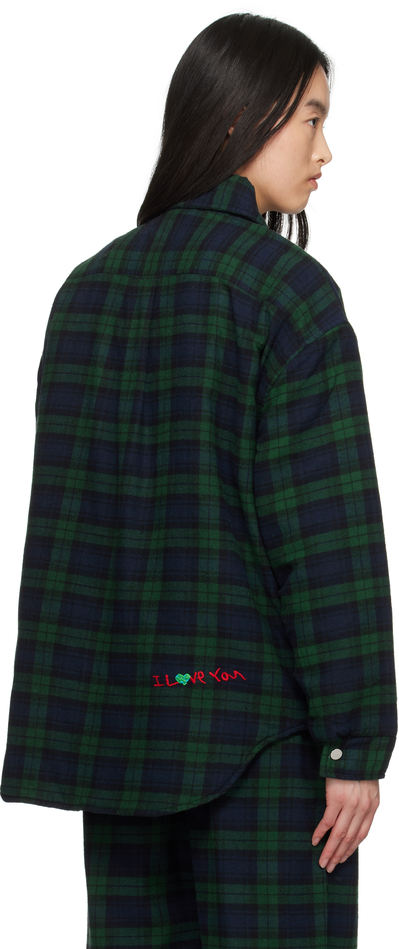 Kids Worldwide Navy & Green Universe Padded Jacket In Plaid