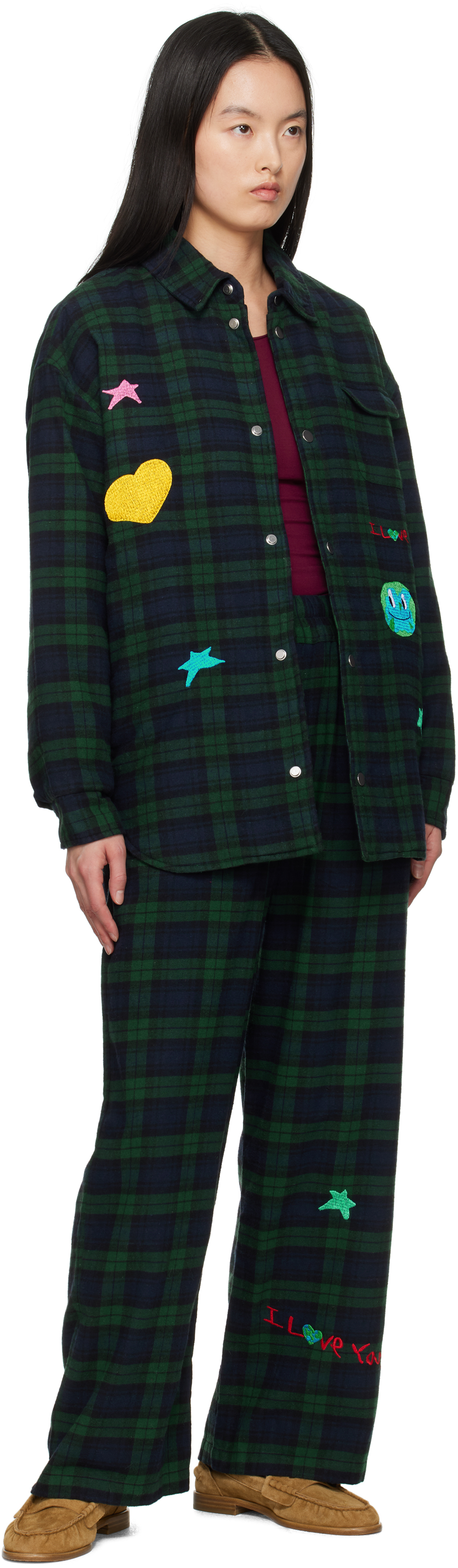 Kids Worldwide Navy & Green Universe Padded Jacket In Plaid