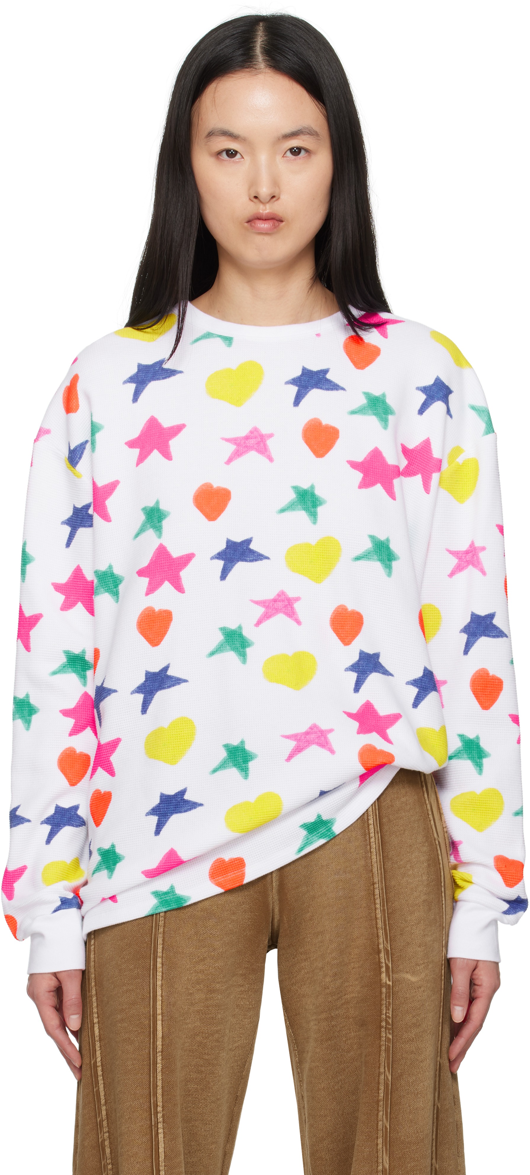 Kids Worldwide White Doodle Waffle Long Sleeve T-shirt In White