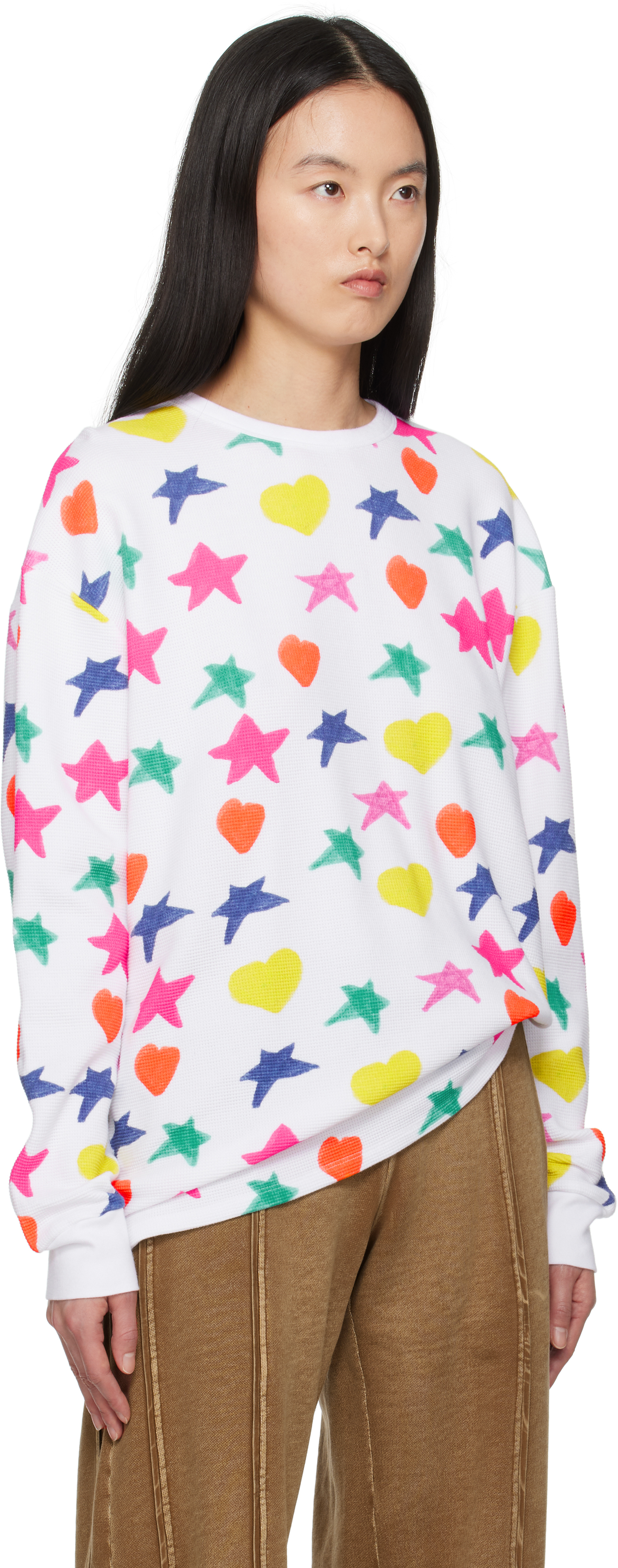 Kids Worldwide White Doodle Waffle Long Sleeve T-shirt In White