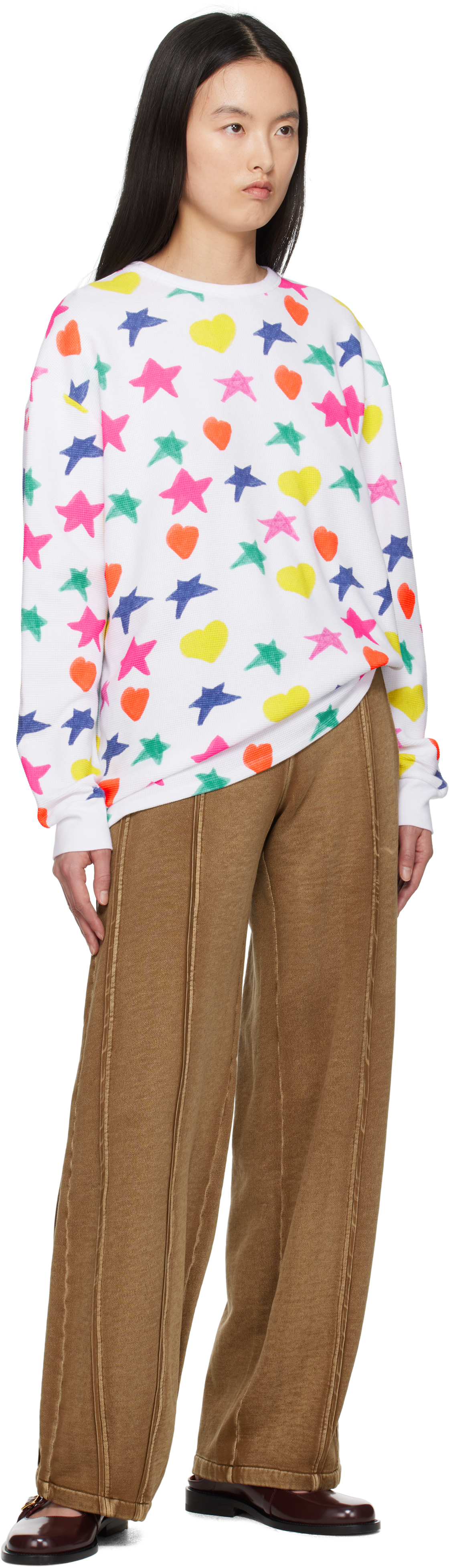 Kids Worldwide White Doodle Waffle Long Sleeve T-shirt In White