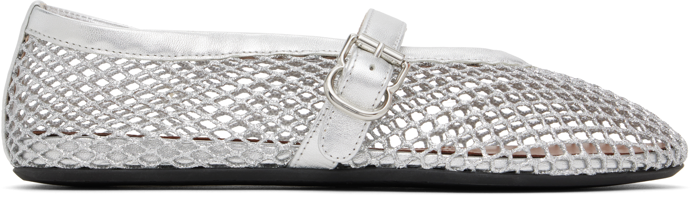 ALAÏA Silver Fishnet Ballerina Flats