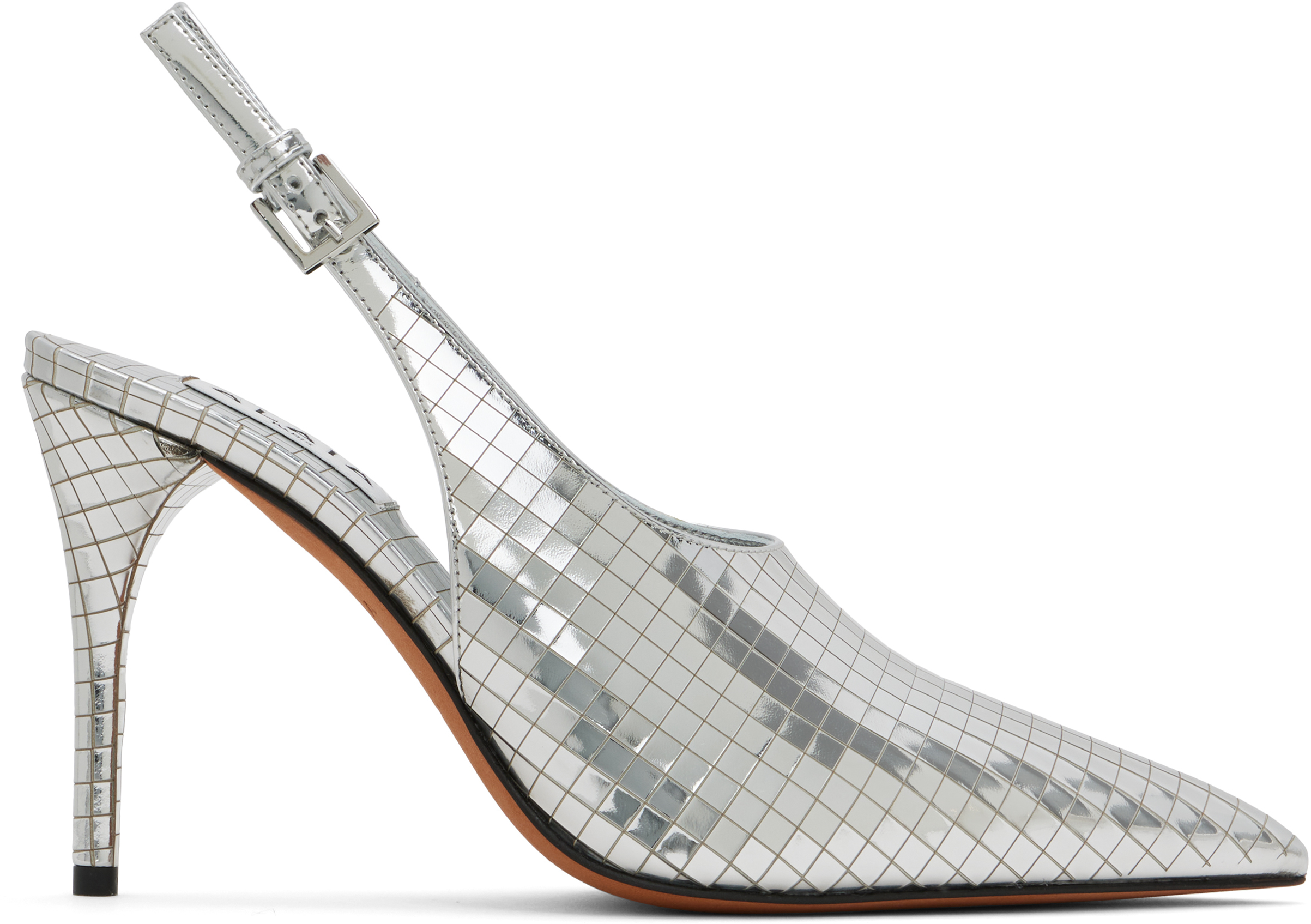 【関税込み】ALAIA シルバー Art Deco スリングバックヒール ALAÏA: シルバー Art Deco スリングバックヒール | SSENSE 日本