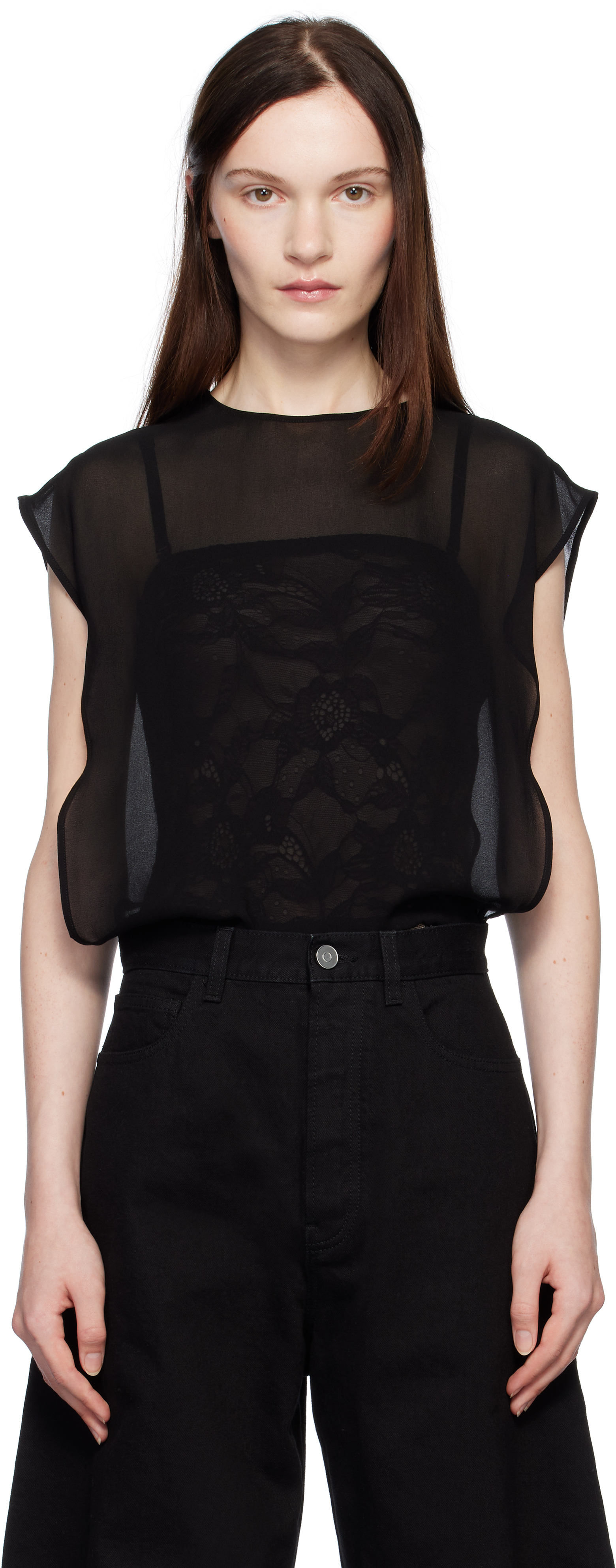 ALAÏA Black Georgette Bodysuit