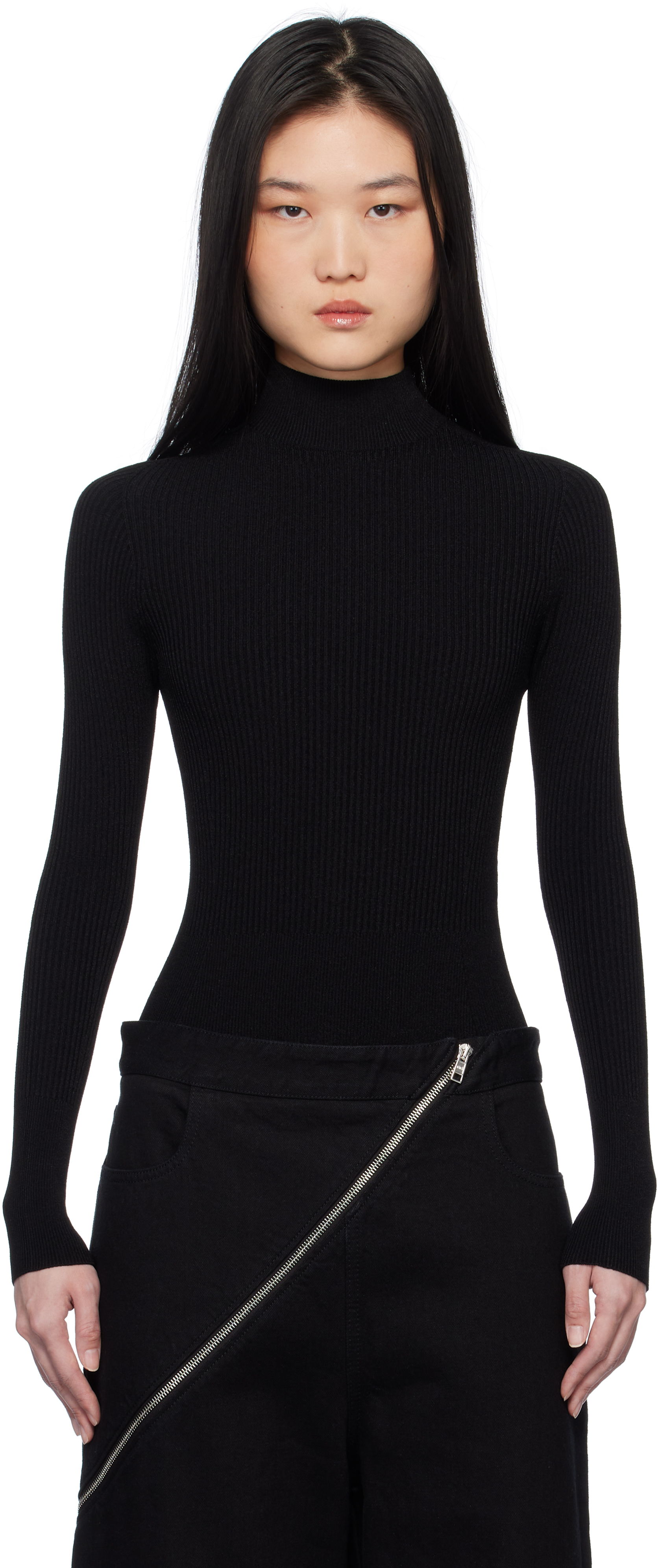 ALAÏA Black Ribbed Knit Bodysuit