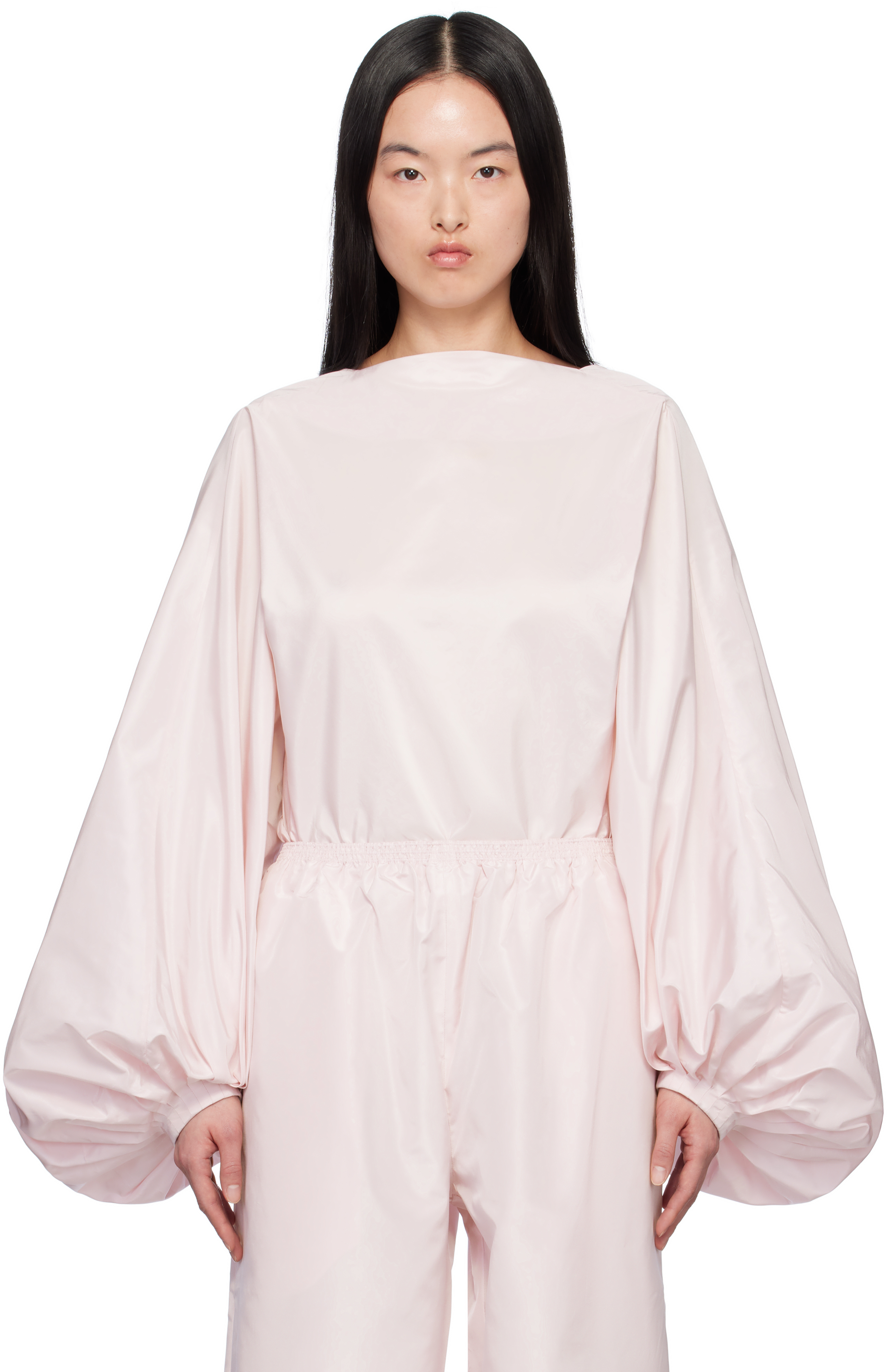 Alaïa Womens Alaia Balloon-sleeve Open-back Silk Bodysuit In 416 - Rose Pale