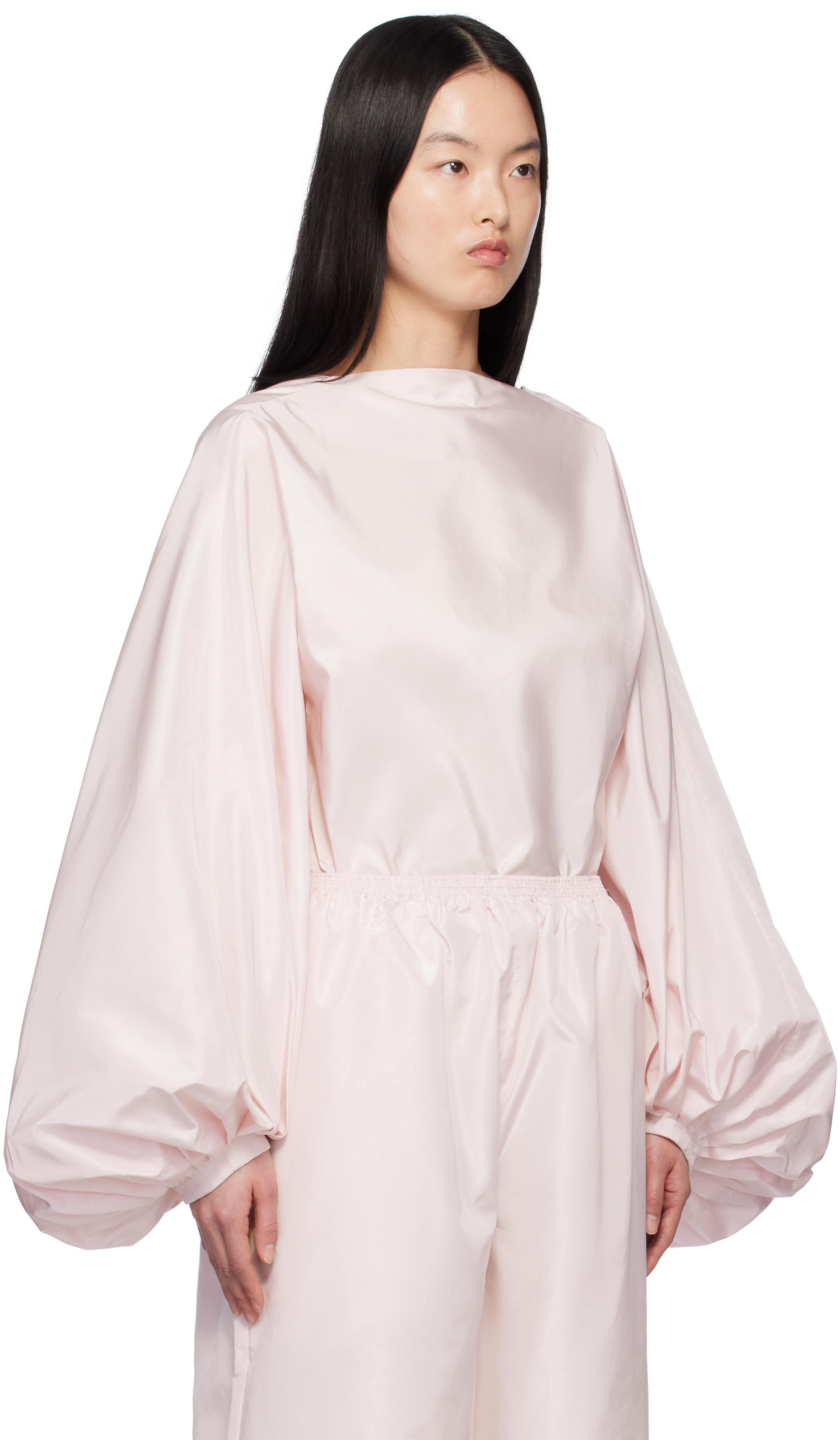 Alaïa Womens Alaia Balloon-sleeve Open-back Silk Bodysuit In 416 - Rose Pale