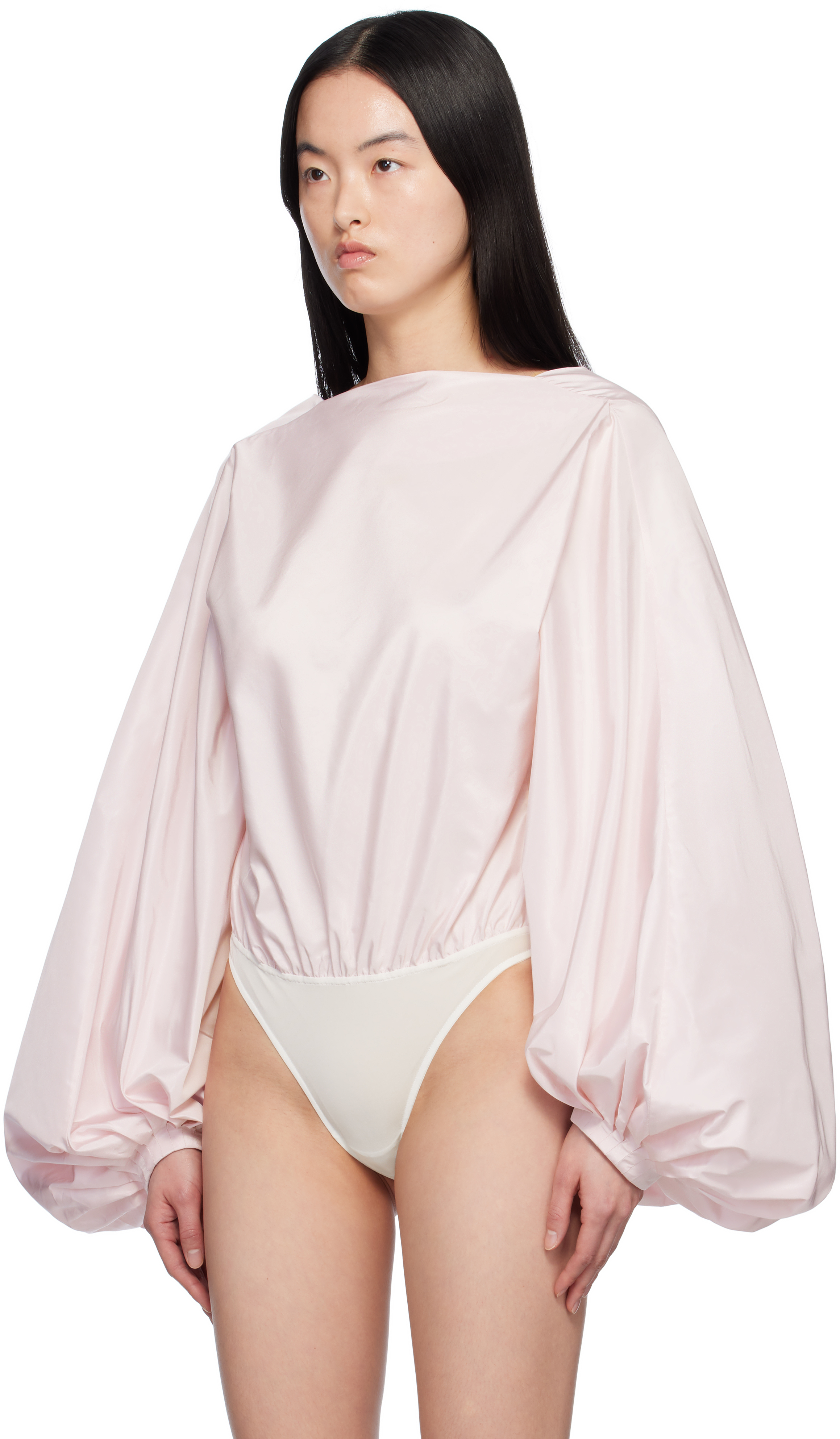 Alaïa Womens Alaia Balloon-sleeve Open-back Silk Bodysuit In 416 - Rose Pale