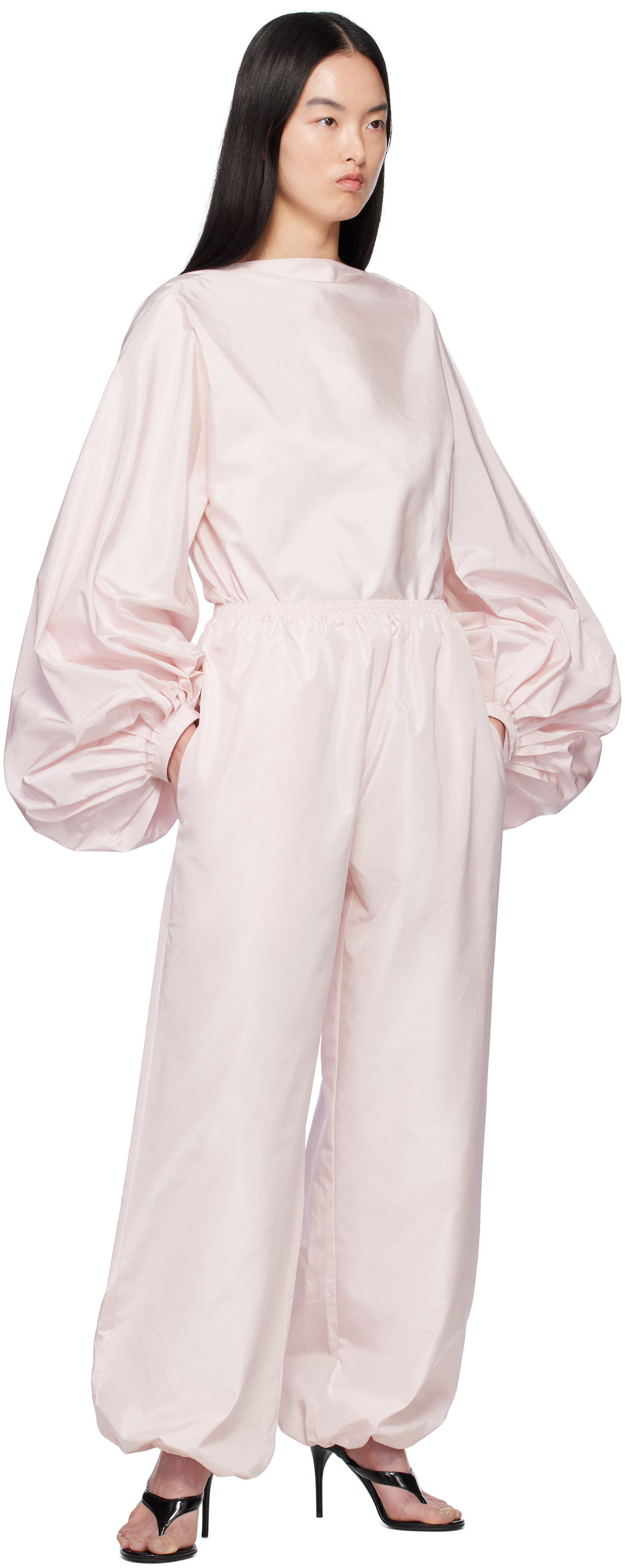 Alaïa Womens Alaia Balloon-sleeve Open-back Silk Bodysuit In 416 - Rose Pale
