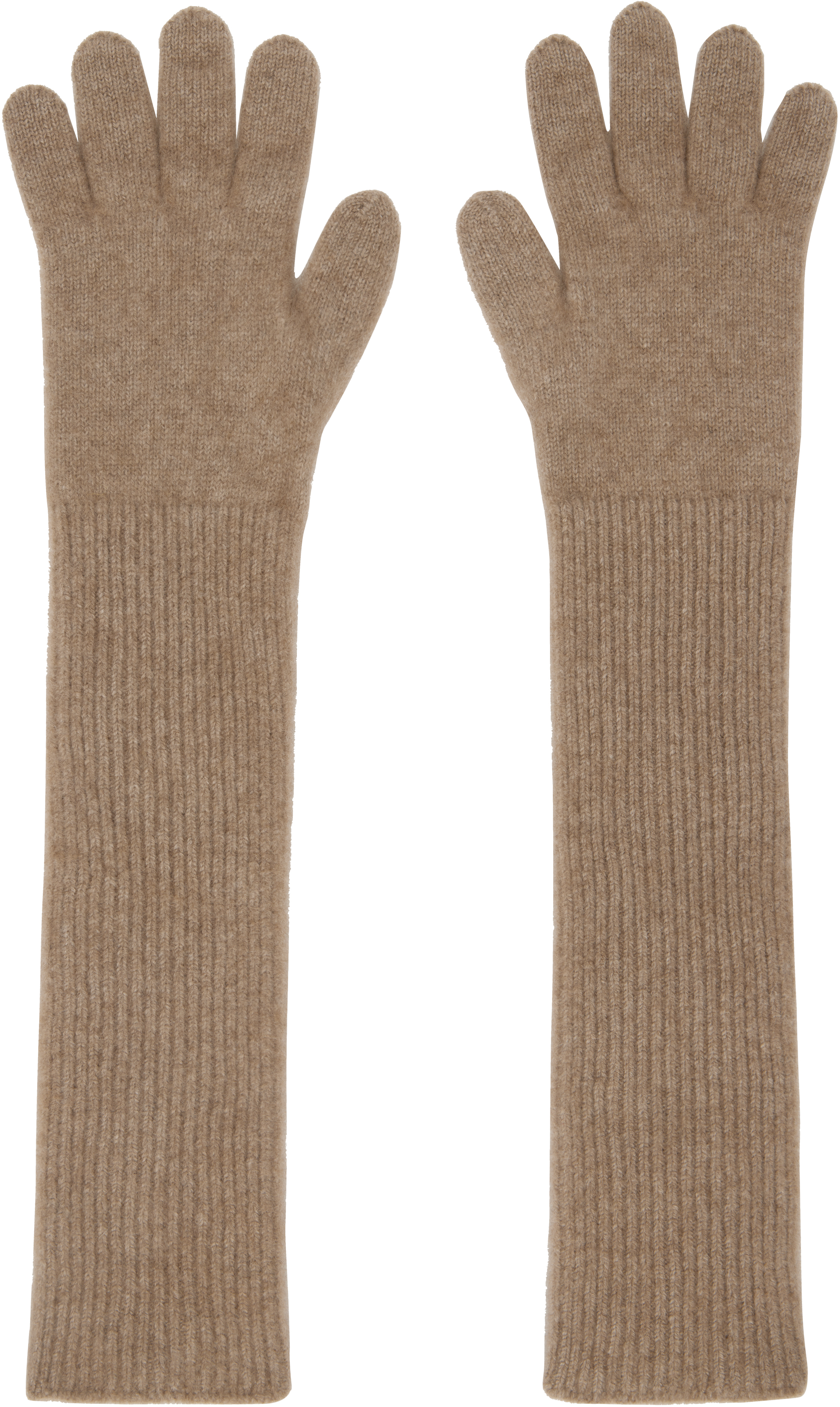 Shop Auralee Taupe Baby Cashmere Knit Long Gloves In Natural Brown