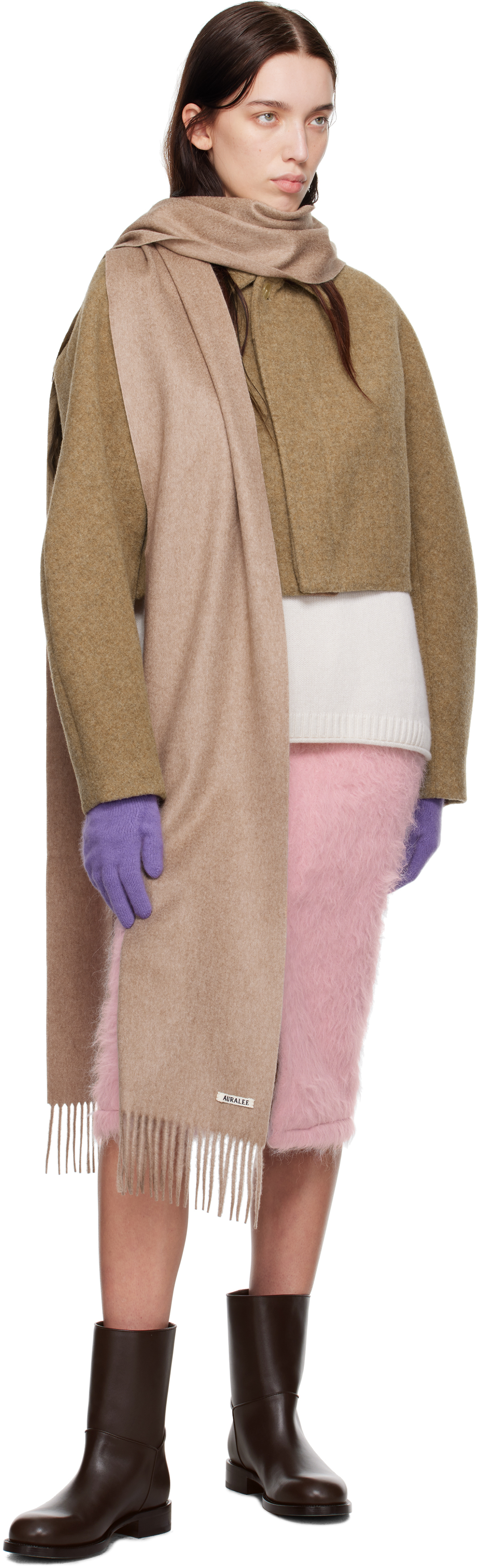 Shop Auralee Taupe Baby Cashmere Long Stole Scarf In Natural Brown
