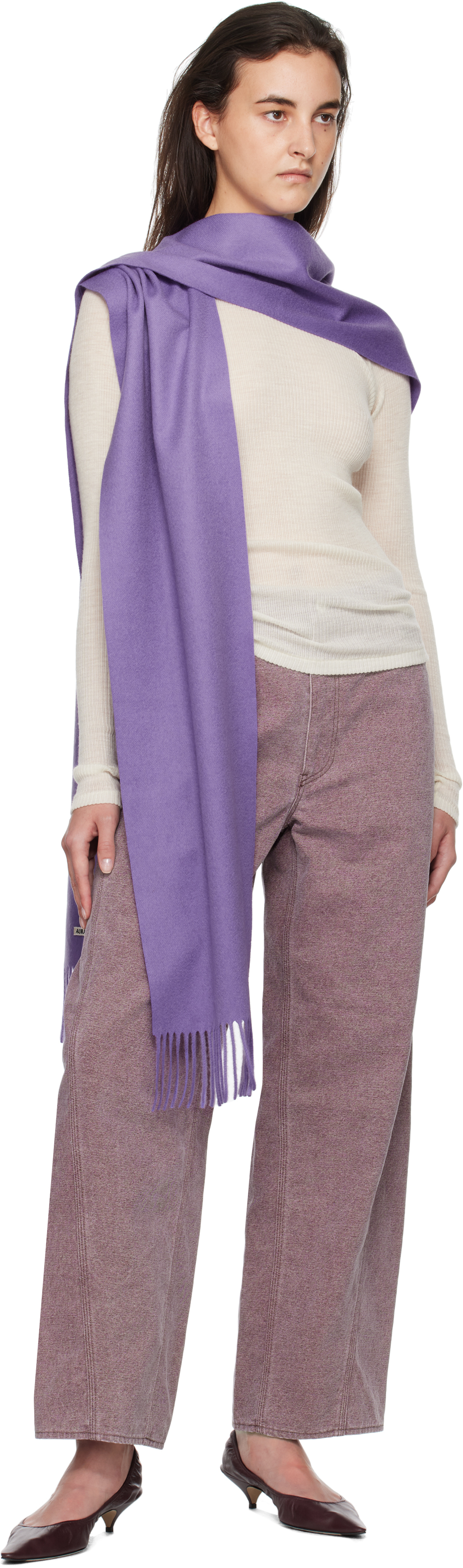 楽天 送料無料にならない Auralee ModeSens | Scarf Stole Long Cashmere Baby Purple 小物
