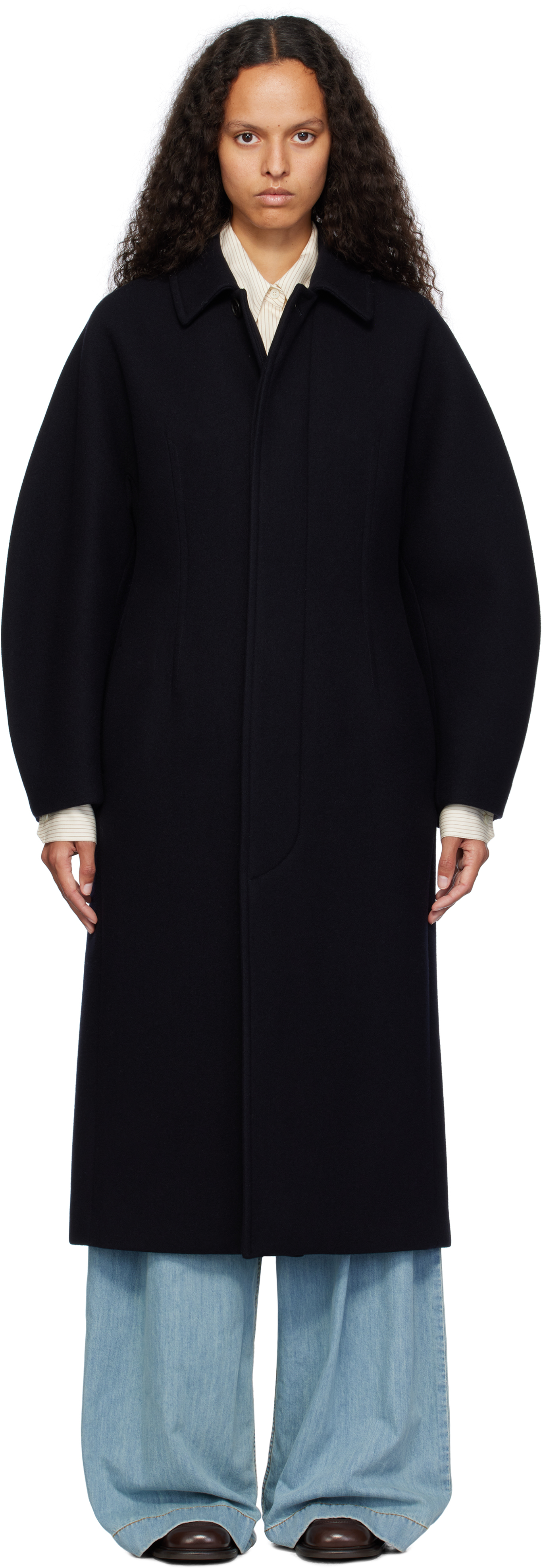 Navy Sponge Wool Melton Soutien Collar Coat