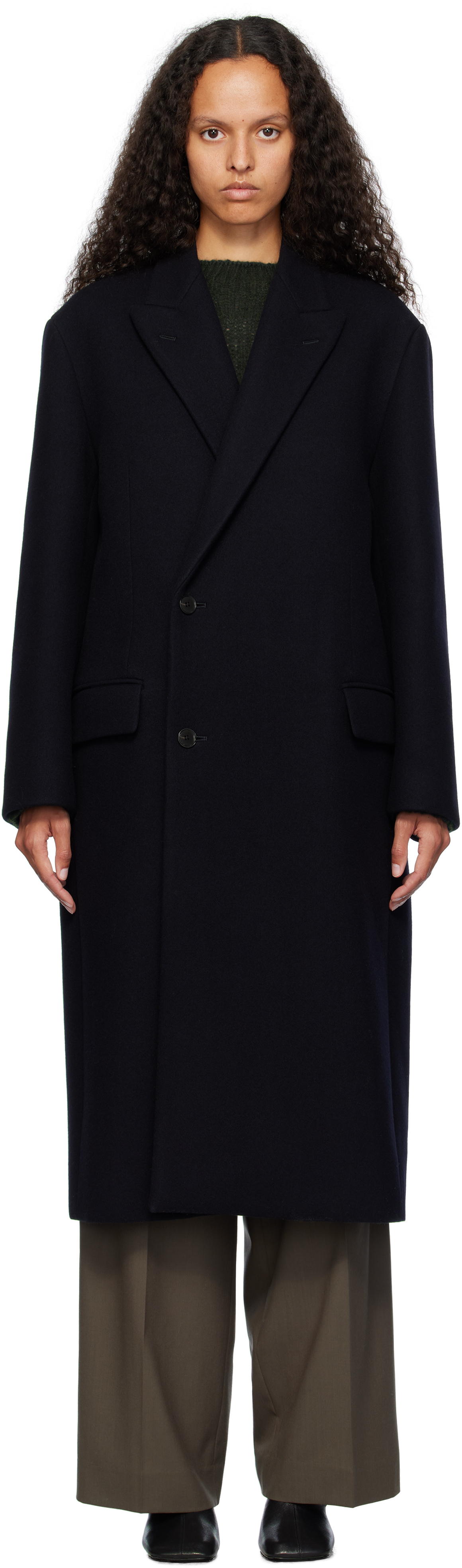 Shop Auralee Navy Sponge Wool Melton Chesterfield Coat In Dark Navy