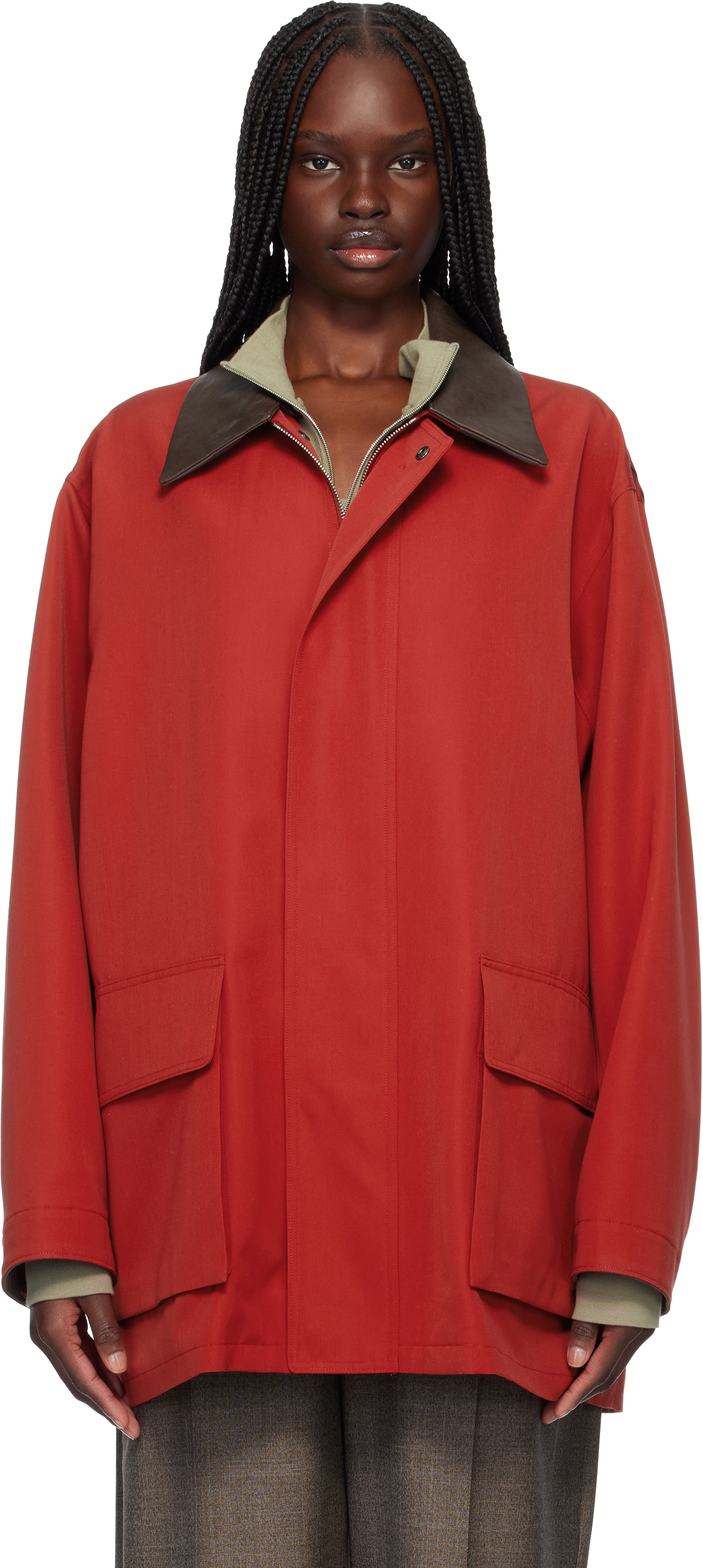 AURALEE: Red Wool Max Canvas Jacket | SSENSE