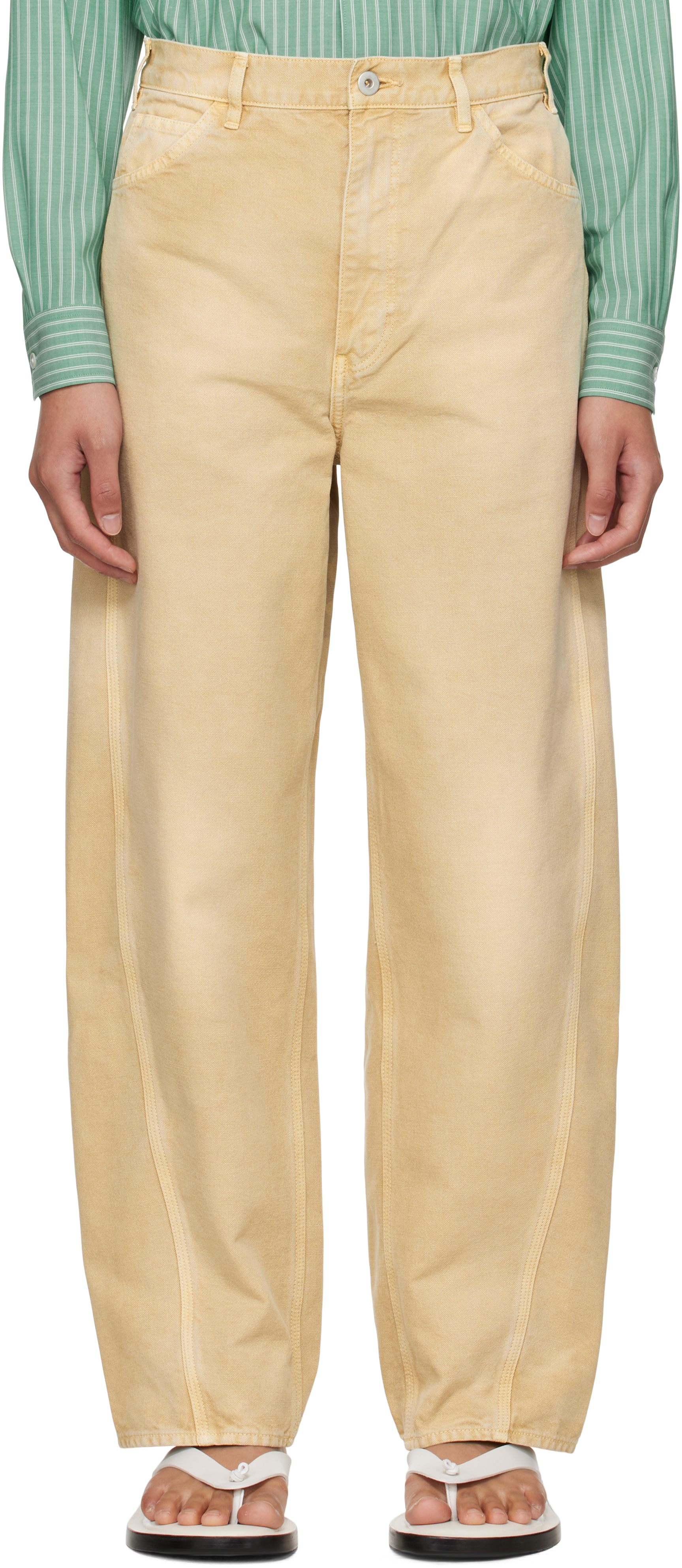 Beige Organic Cotton Duck Trousers