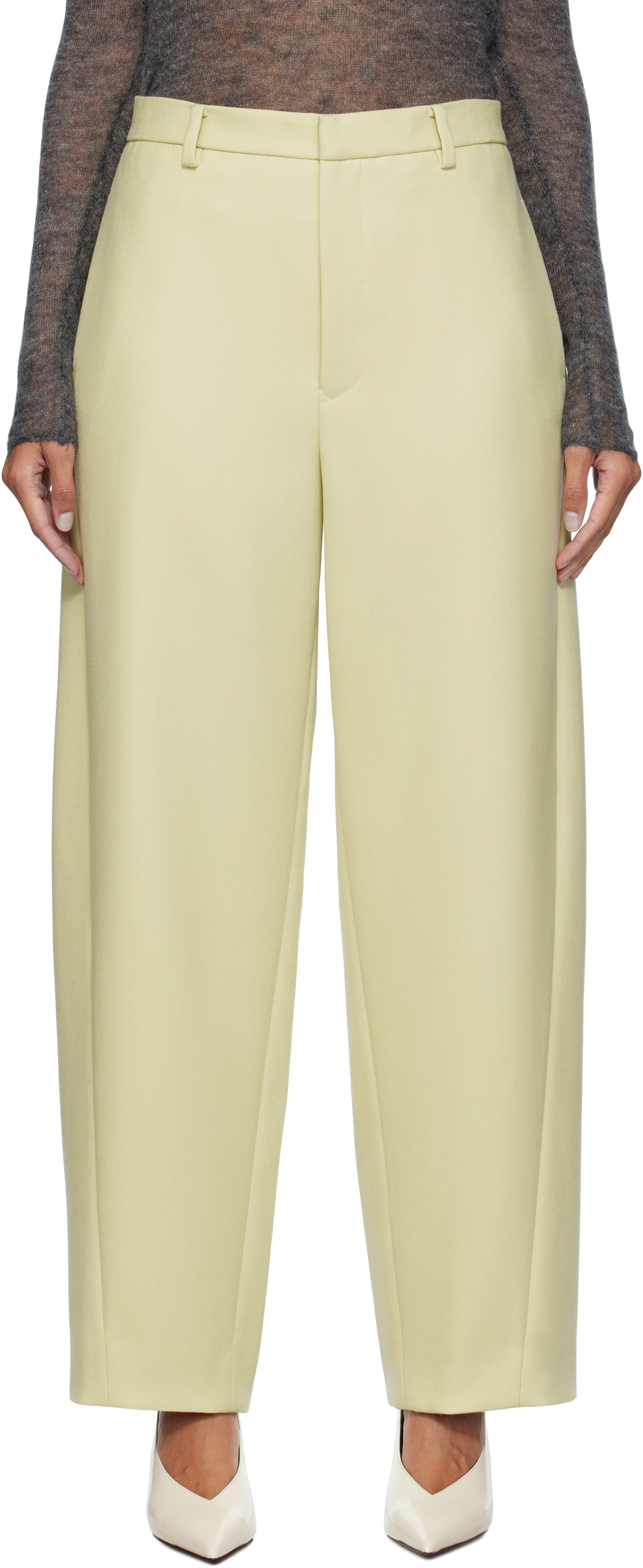 Shop Auralee Yellow Light Melton Trousers In Light Yellow