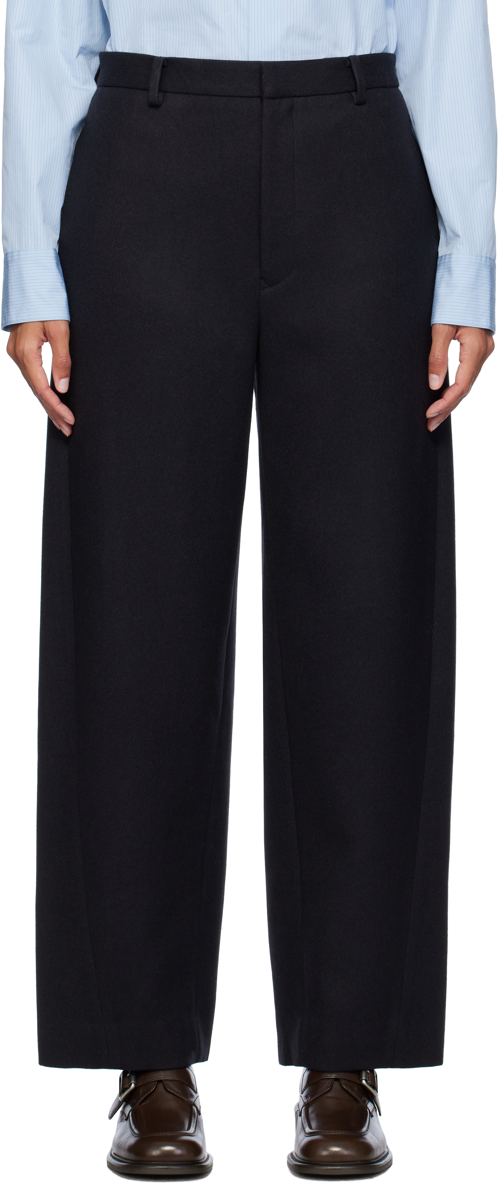 Shop Auralee Black Light Melton Trousers In Top Charcoal