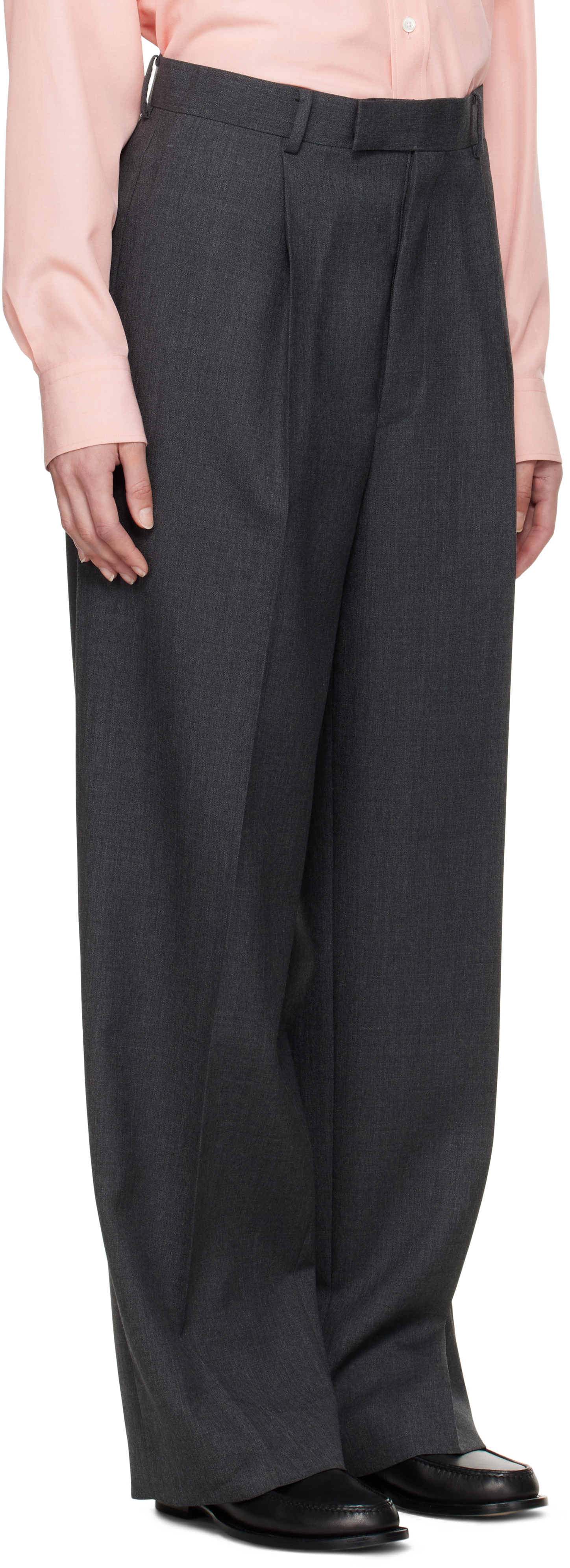 Auralee Gray Wool Kid Mohair Hop Sack One-tuck Trousers In Top Charcoal
