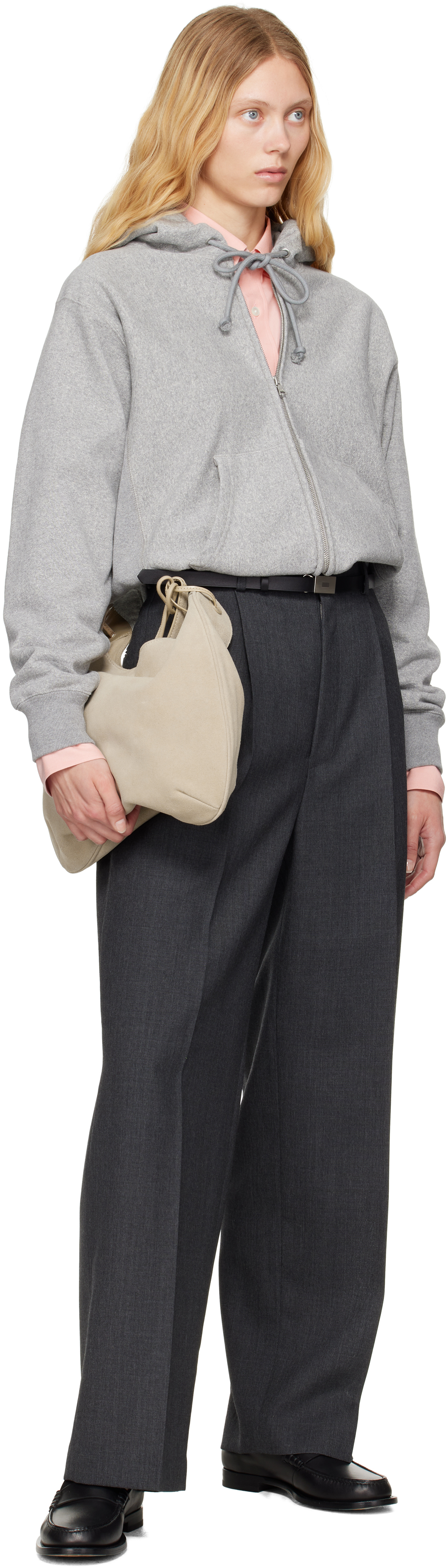 Auralee Gray Wool Kid Mohair Hop Sack One-tuck Trousers In Top Charcoal
