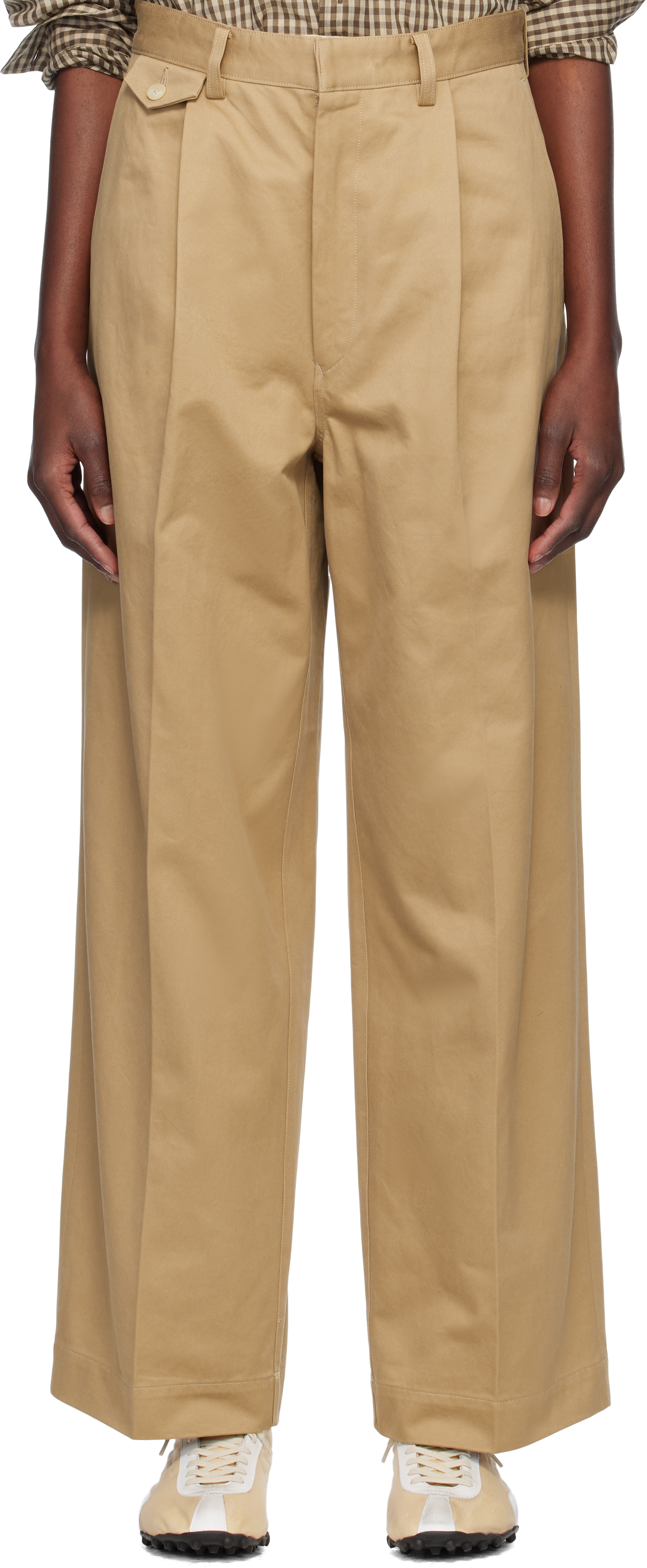 AURALEE: Tan Washed Finx Chino One-Tuck Trousers | SSENSE