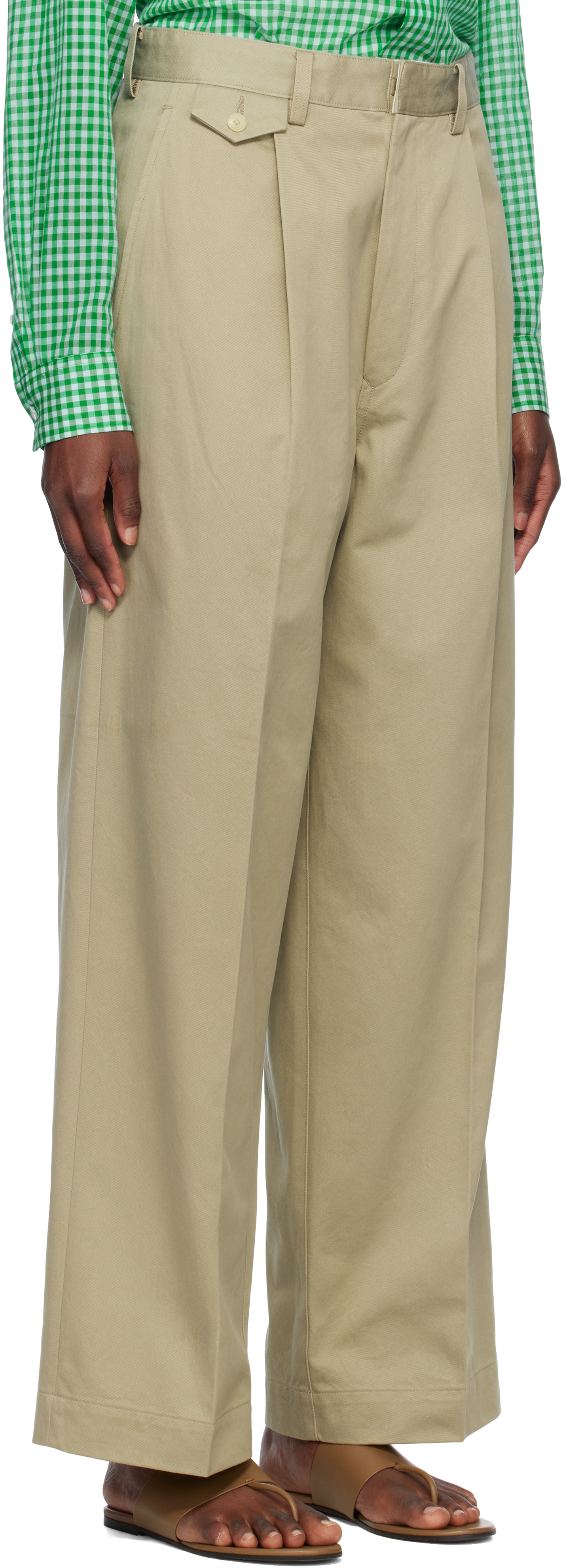 Auralee Khaki Washed Finx Chino One-tuck Trousers In Light Khaki