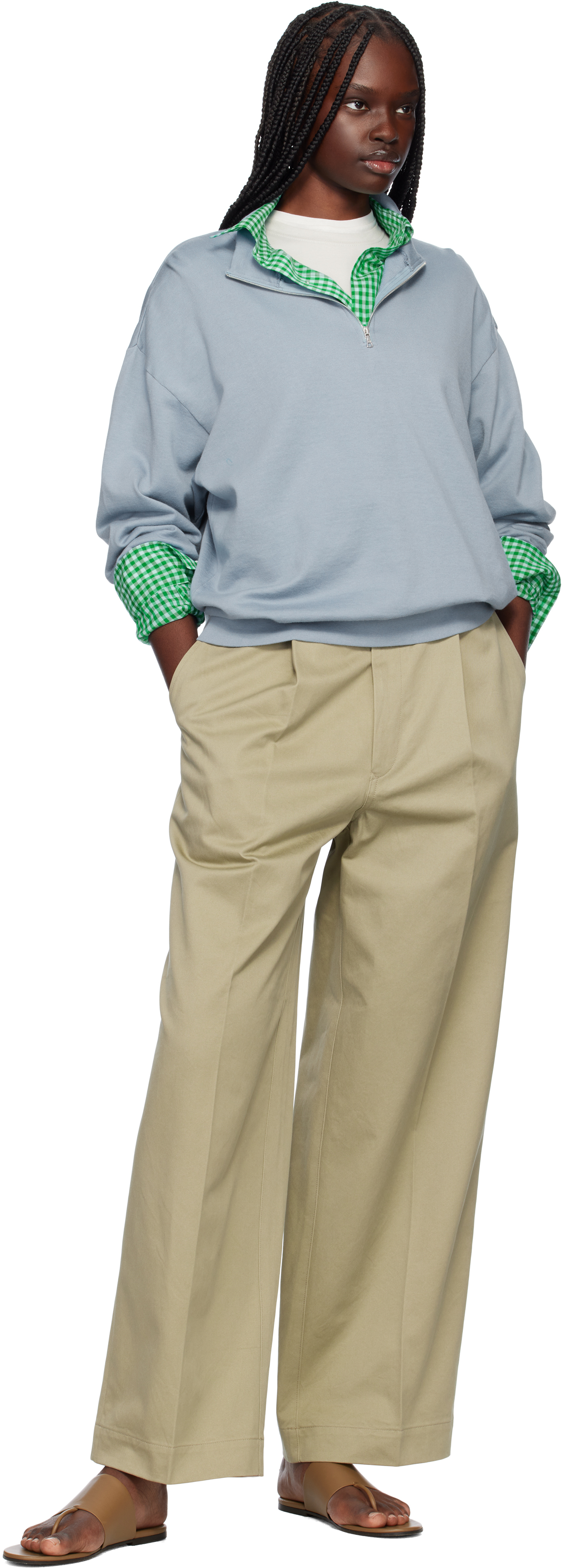 Auralee Khaki Washed Finx Chino One-tuck Trousers In Light Khaki