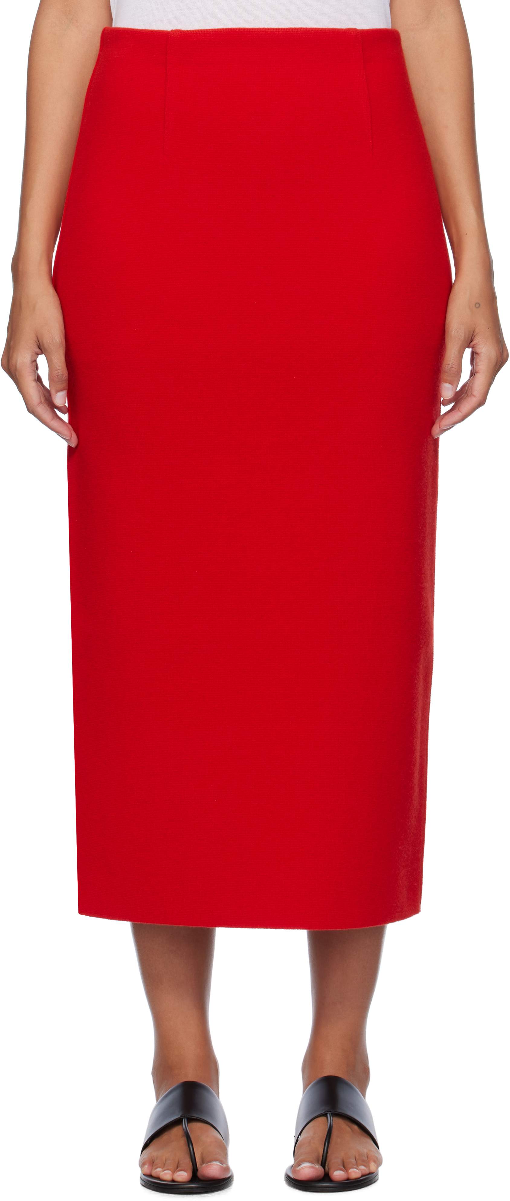 Shop Auralee Red Heavy Milano Rib Knit Midi Skirt