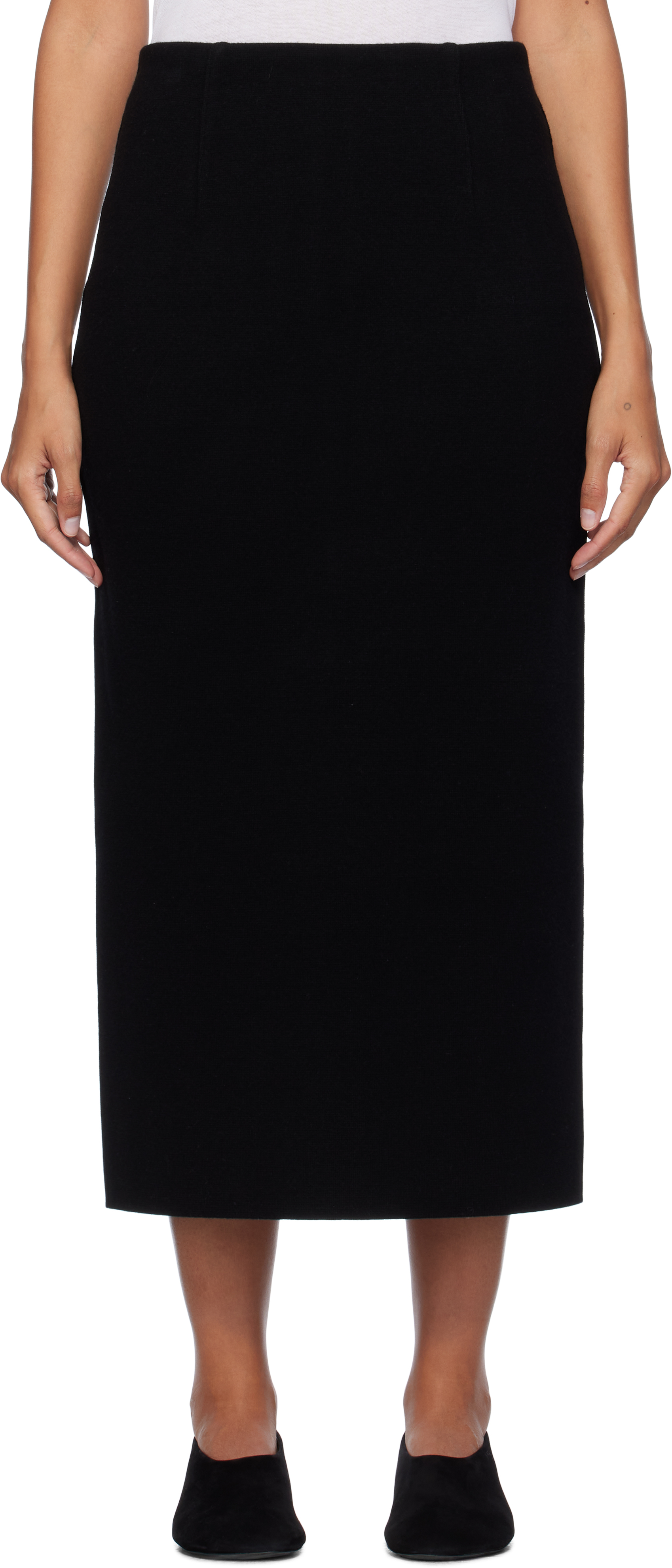 Black Heavy Milano Rib Knit Midi Skirt