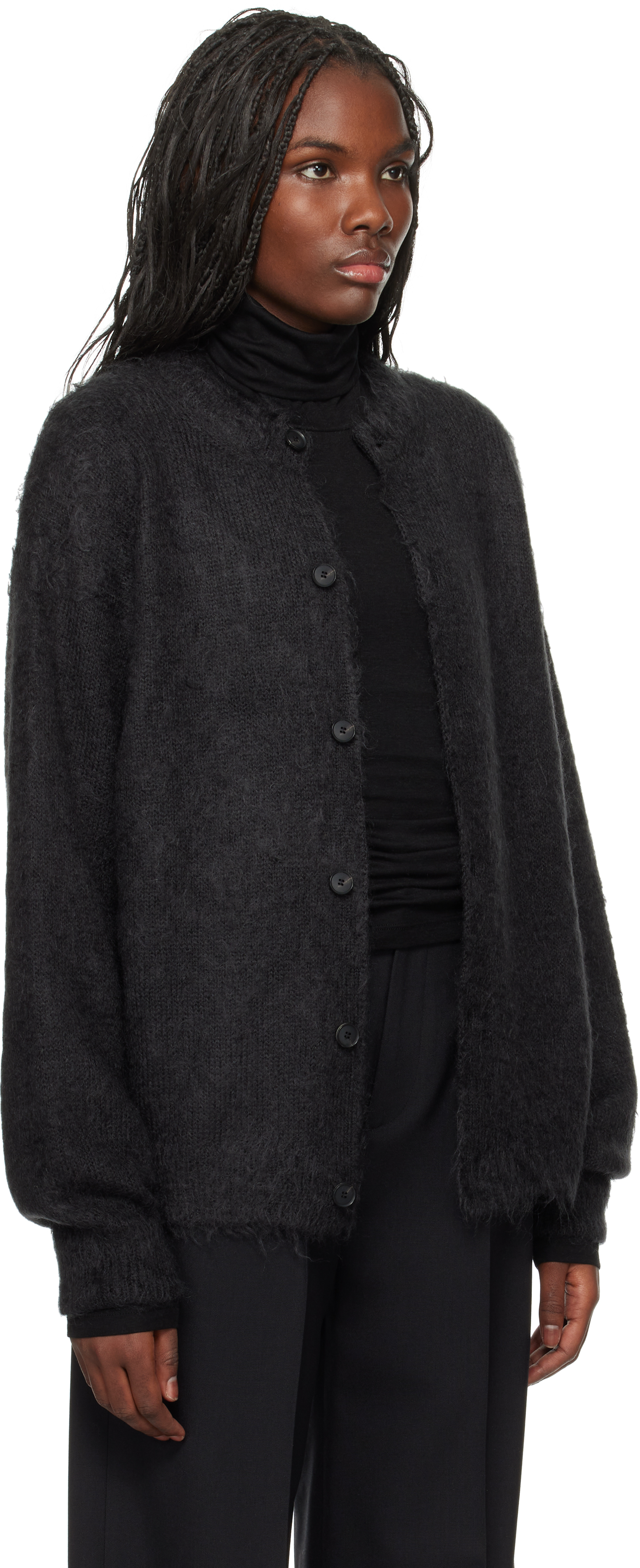 Auralee Black Brushed Super Kid Mohair Knit Cardigan In Ink Black