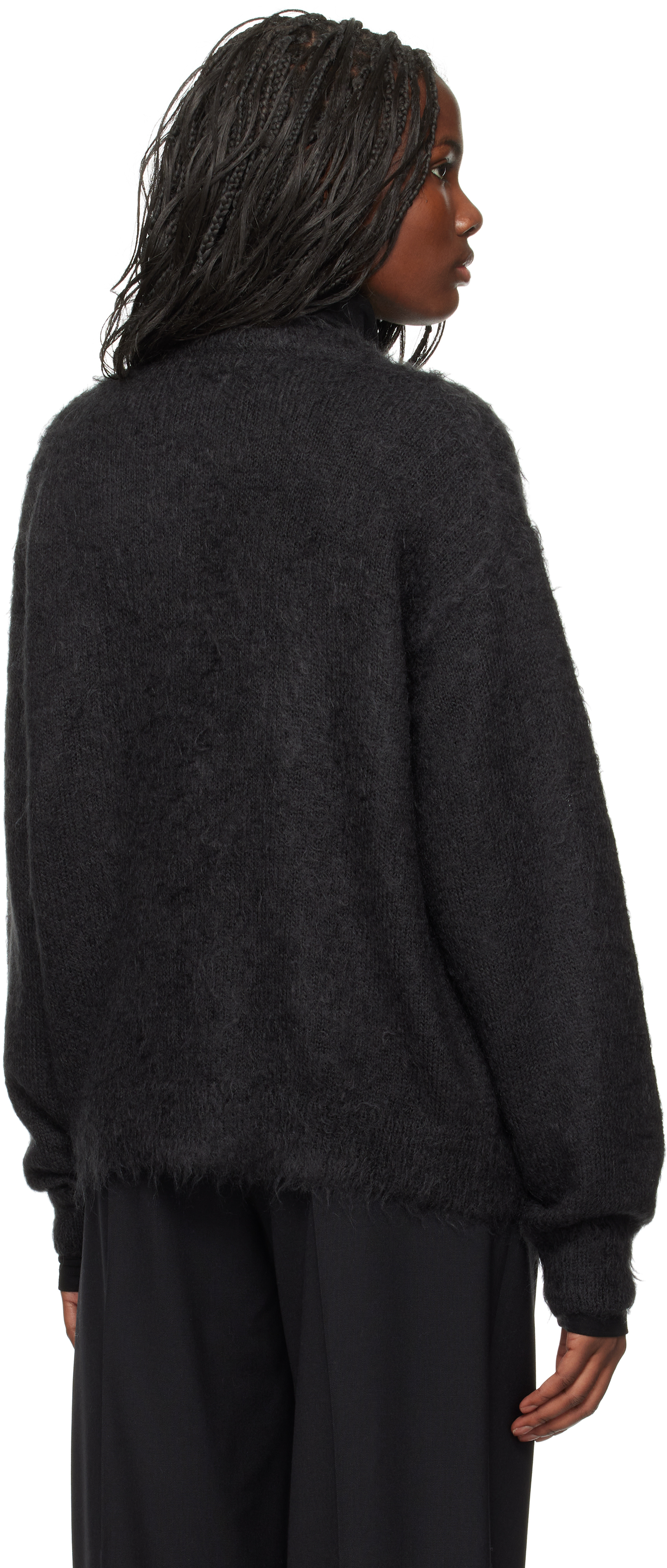 Auralee Black Brushed Super Kid Mohair Knit Cardigan In Ink Black