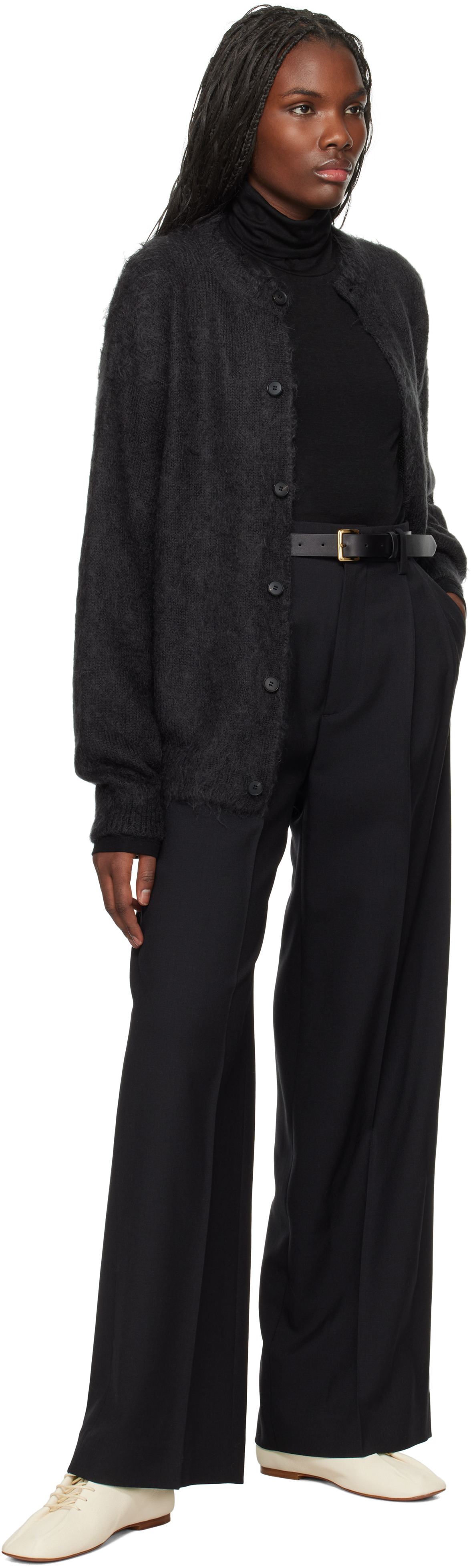 Auralee Black Brushed Super Kid Mohair Knit Cardigan In Ink Black