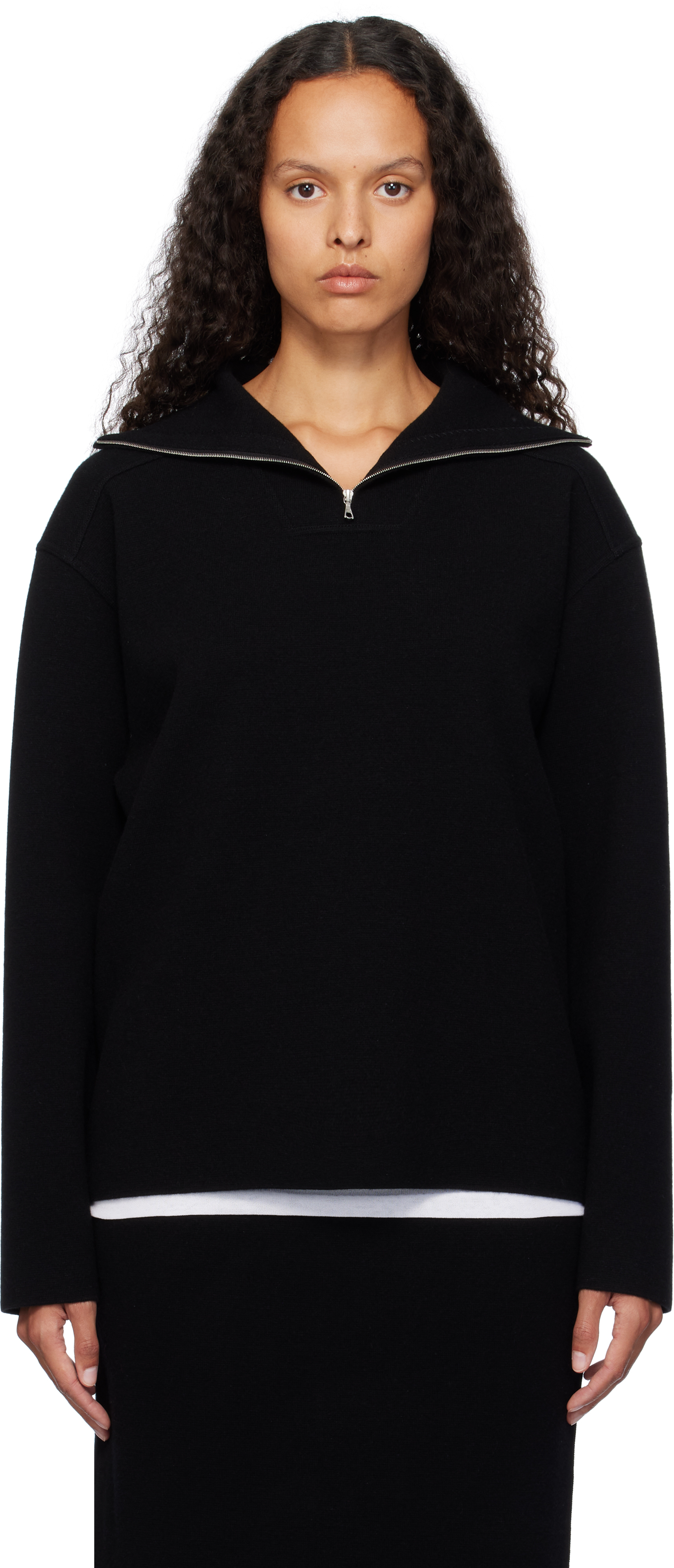 Shop Auralee Black Heavy Milano Rib Knit Zip Turtleneck