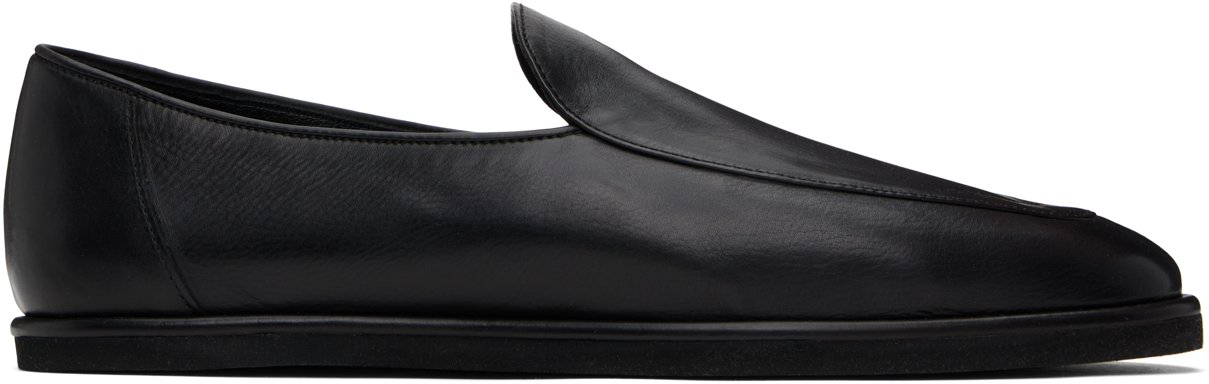 Black Soft Leather Slip-on Loafers