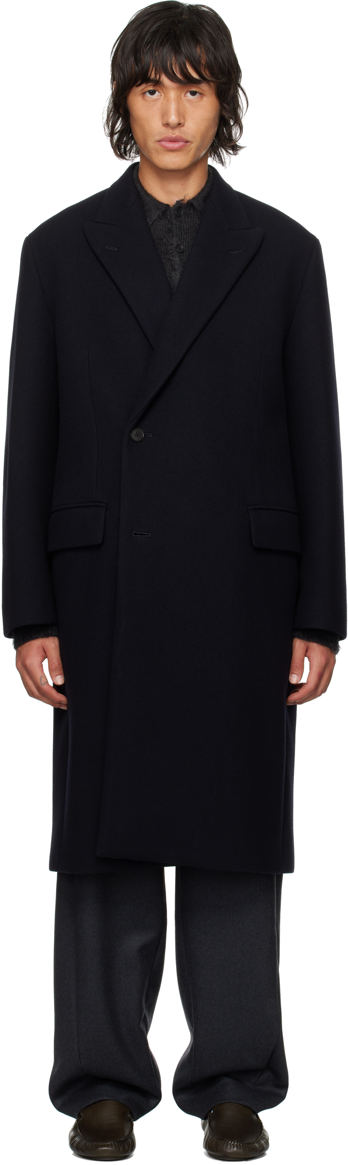 Navy Sponge Wool Melton Chesterfield Coat