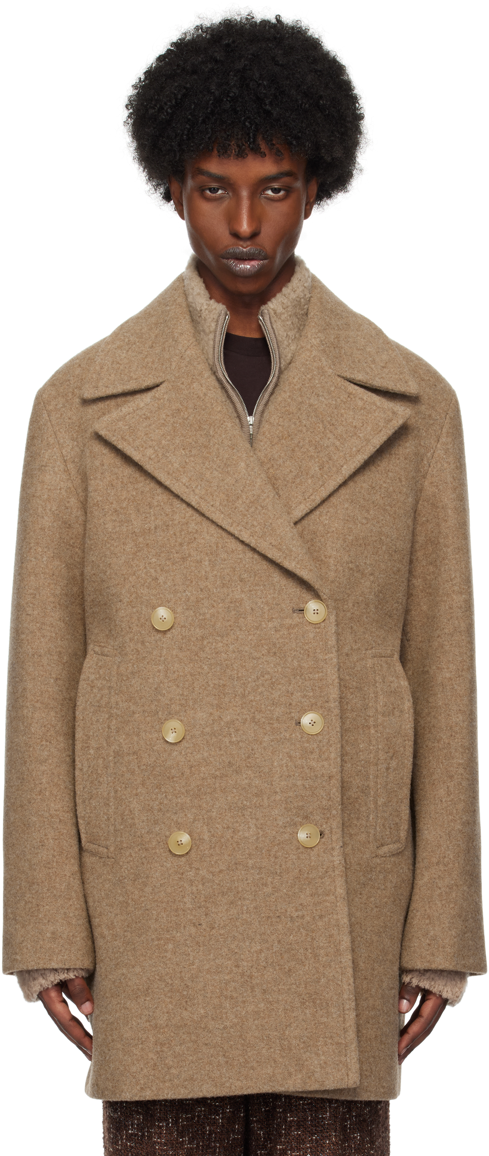 Shop Auralee Brown Sponge Wool Melton Peacoat In Top Brown