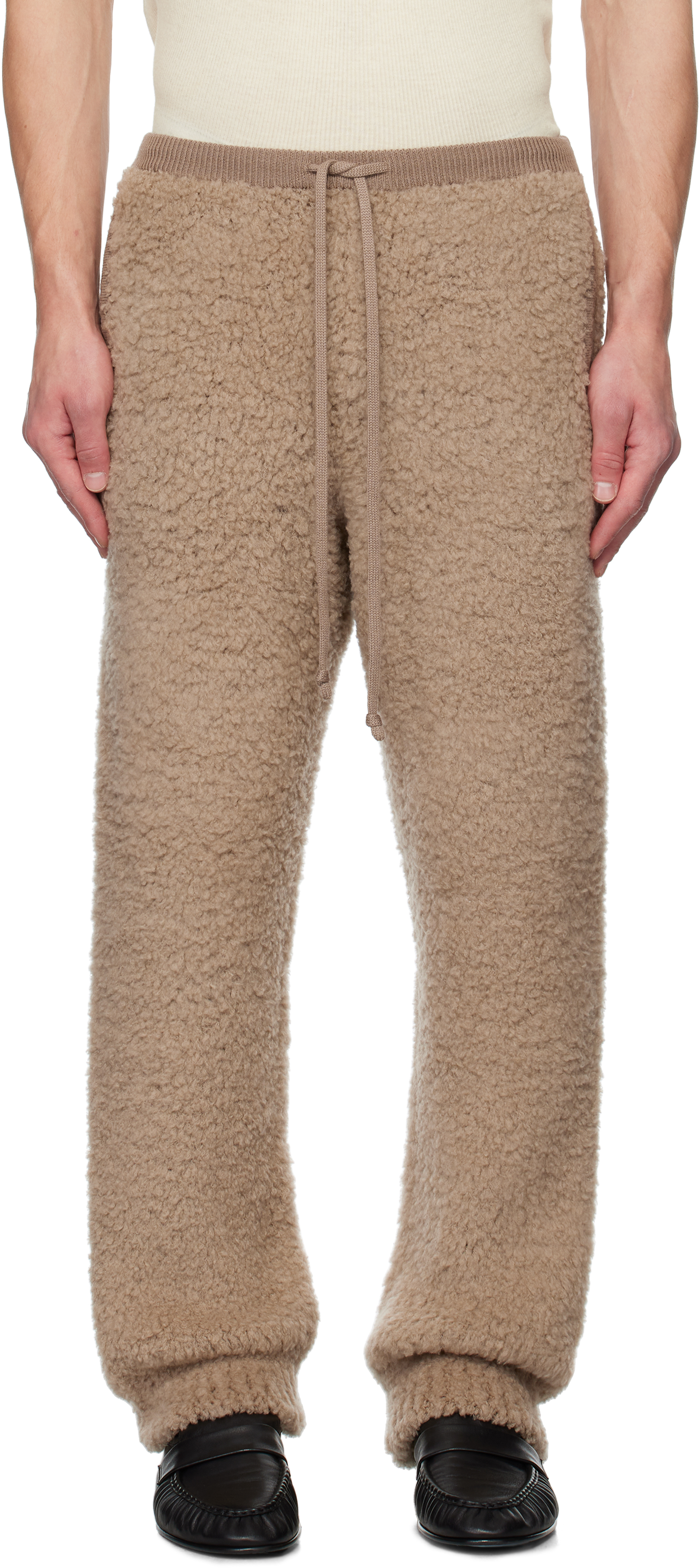 Brown Merino Wool Boa Knit Sweatpants