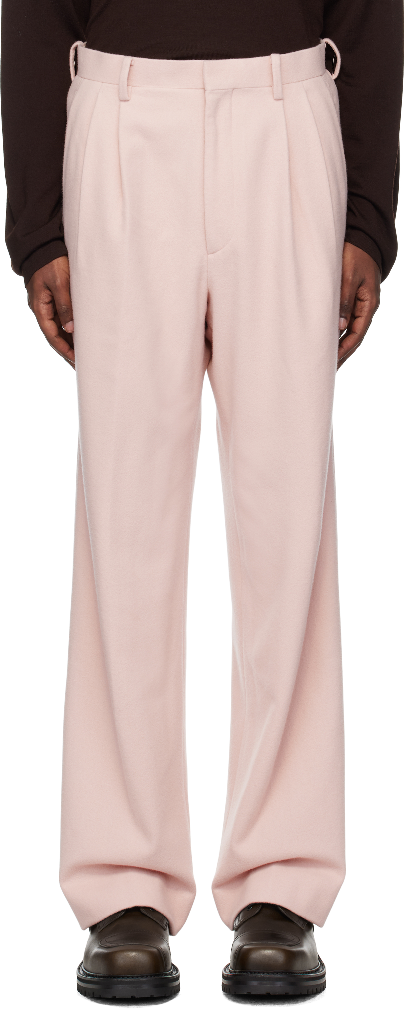 Shop Auralee Pink Brushed Super Fine Wool Flannel Trousers In Light Pink