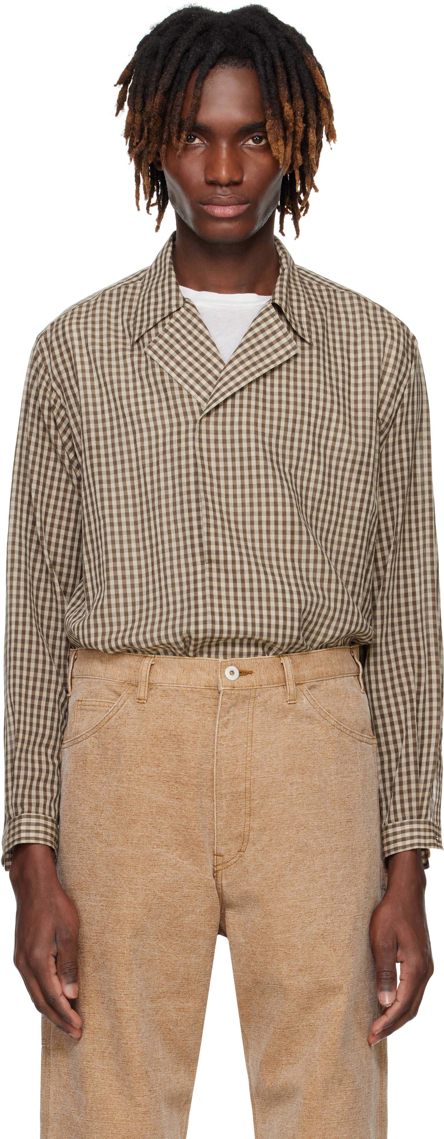 Brown Airy Light Cotton Check P/O Shirt