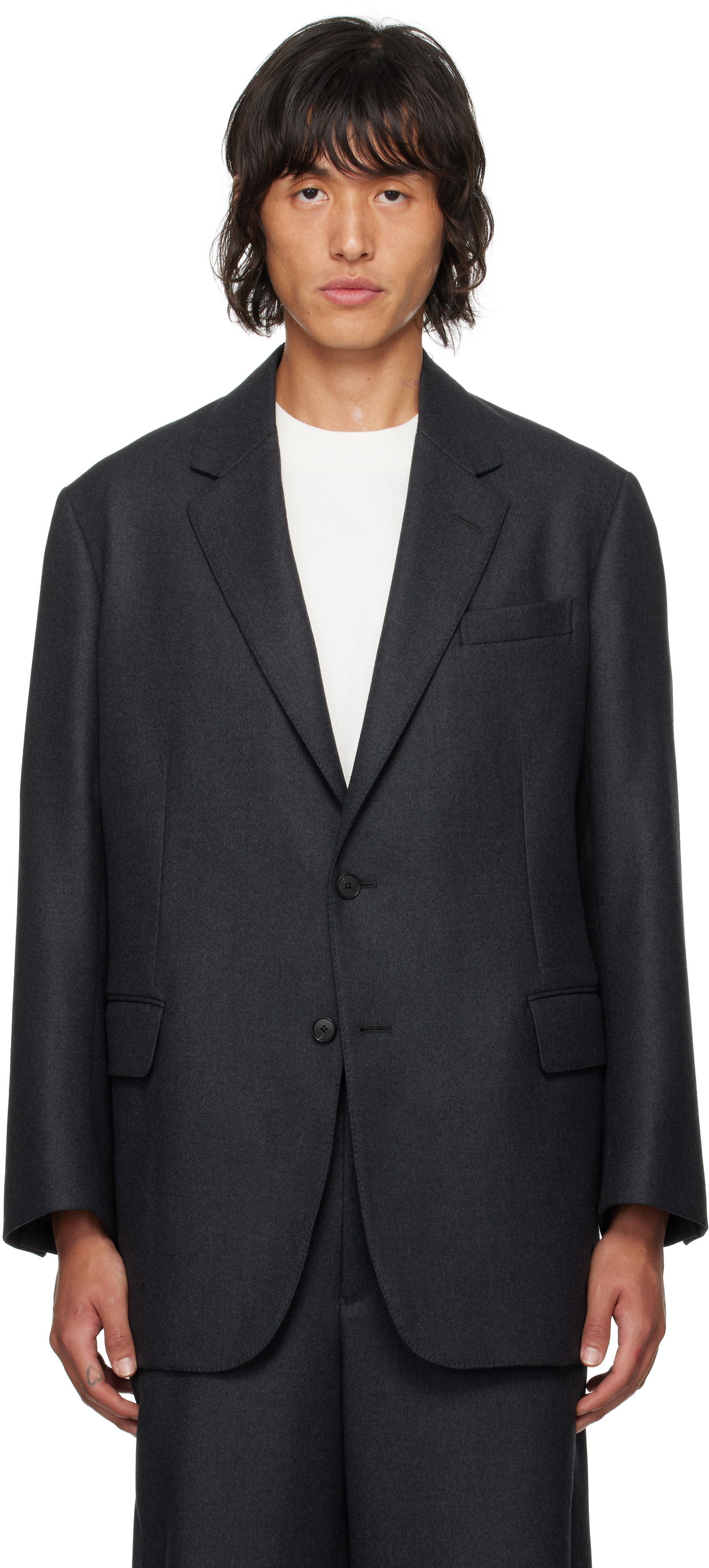 Shop Auralee Gray Light Melton Blazer In Top Charcoal