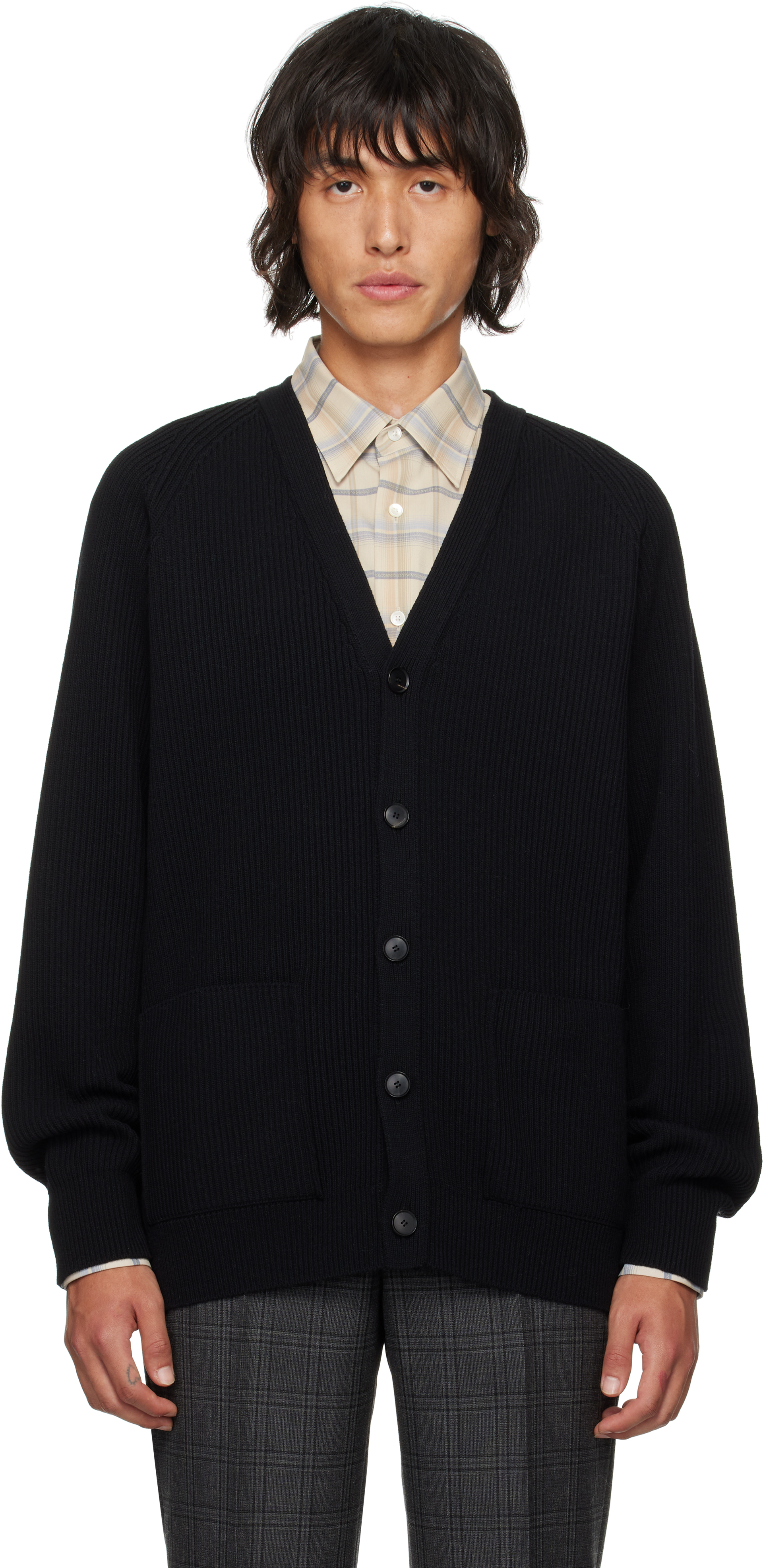 Black Super Fine Wool Cardigan