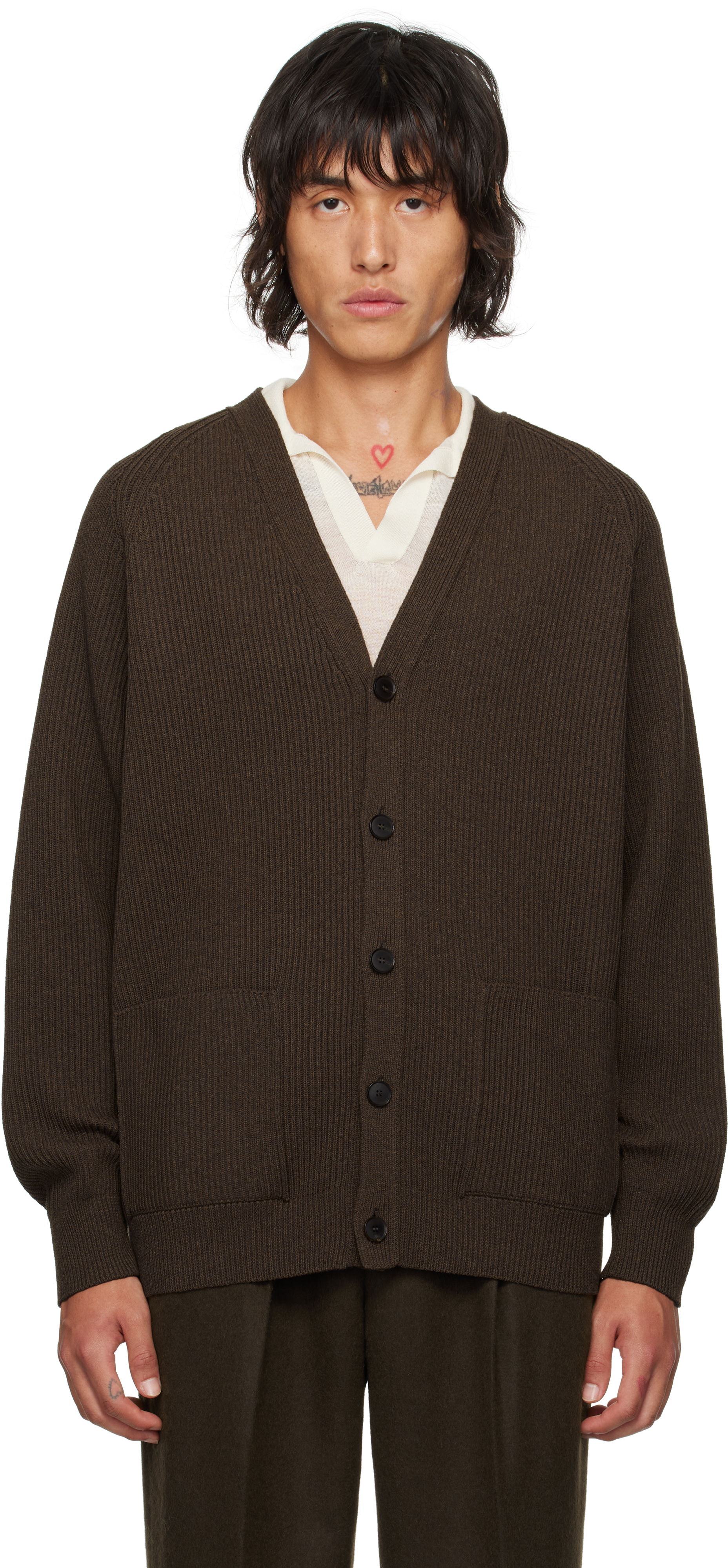 Shop Auralee Brown Super Fine Wool Cardigan In Top Brown