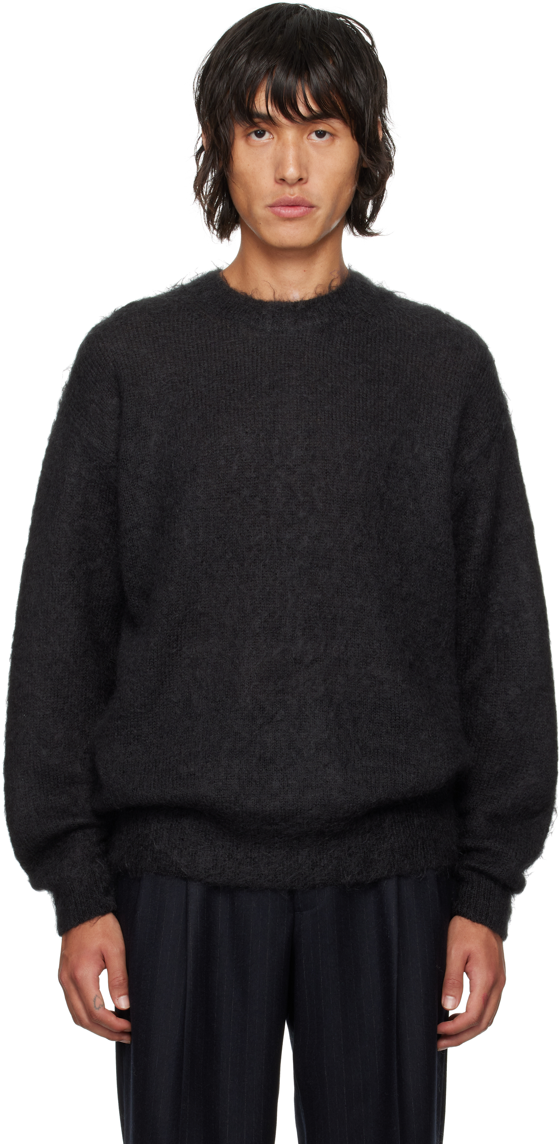 Shop Auralee Black Super Kid Mohair Sweater In Ink Black