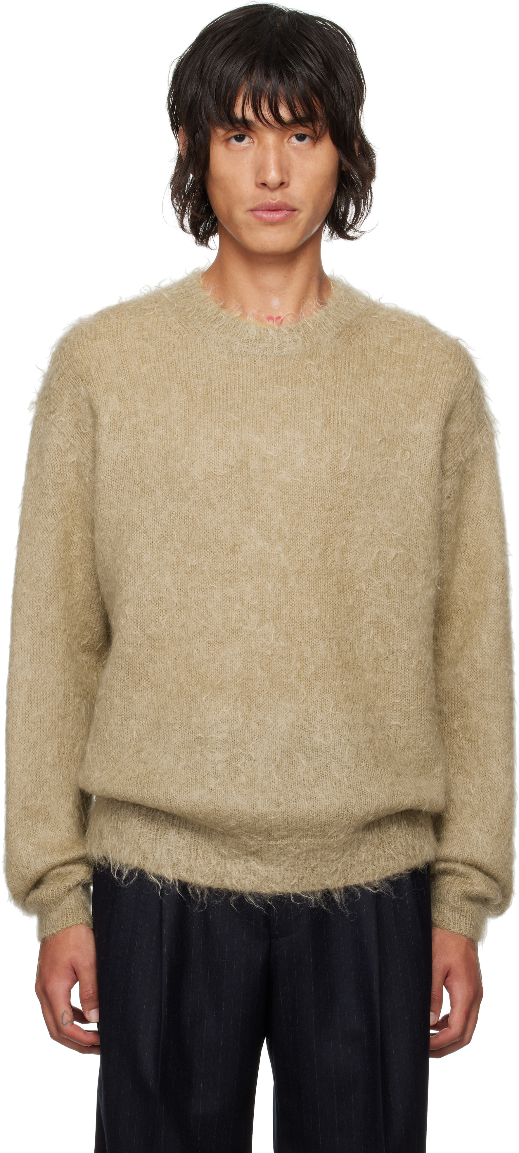 Shop Auralee Beige Super Kid Mohair Sweater In Gray Beige