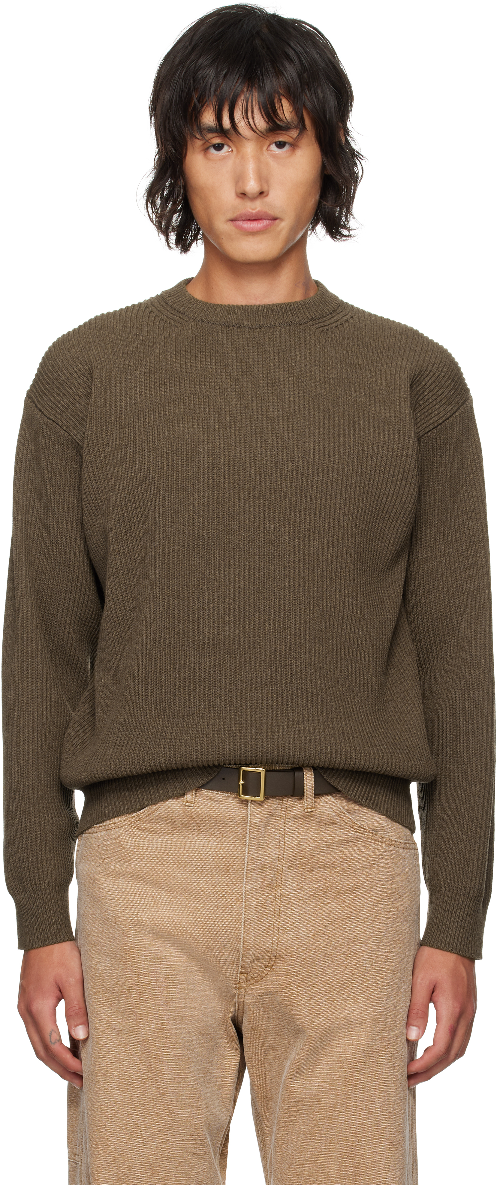 Shop Auralee Brown Super Fine Wool Sweater In Top Brown