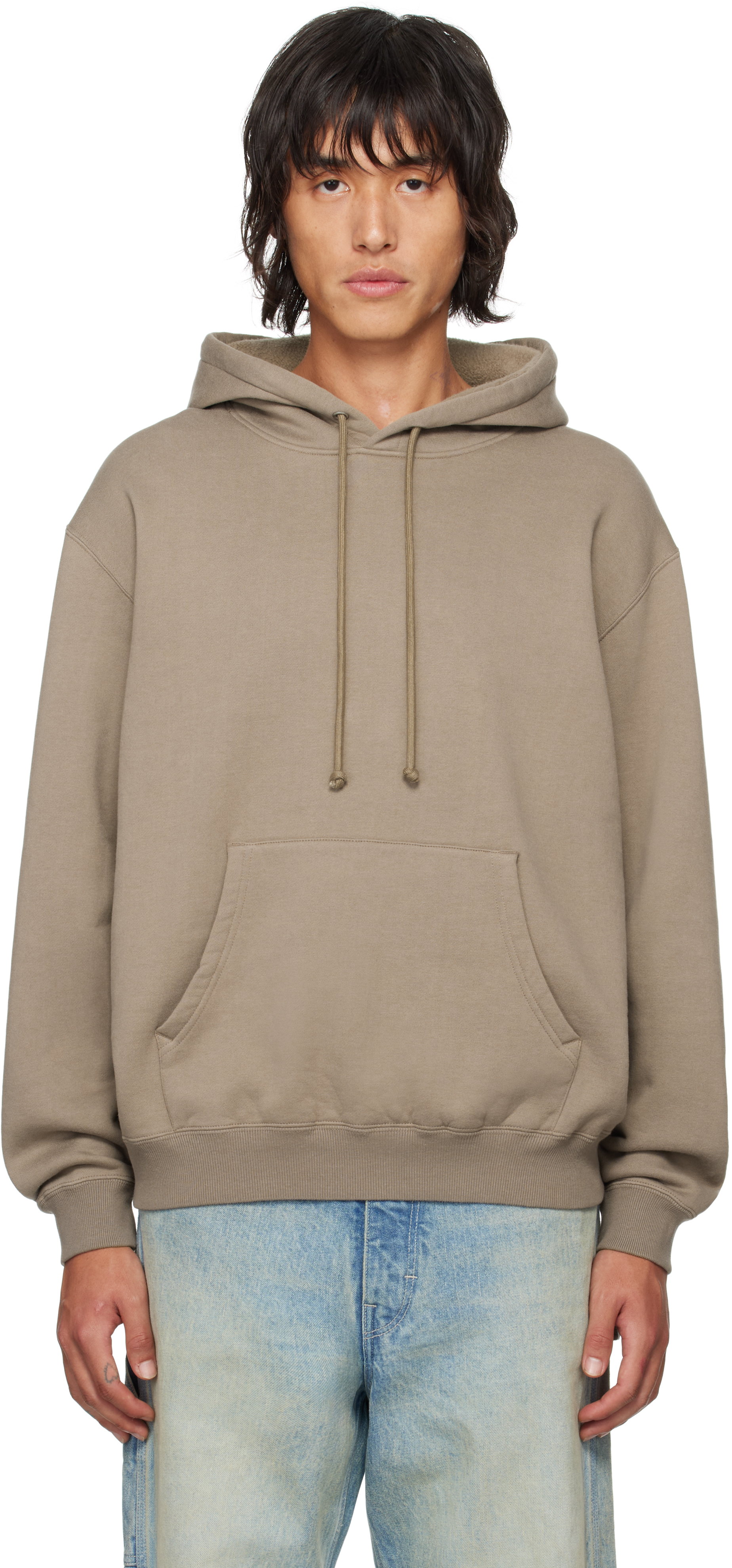 Shop Auralee Brown Smooth Soft Sweat Hoodie In Olive Brown