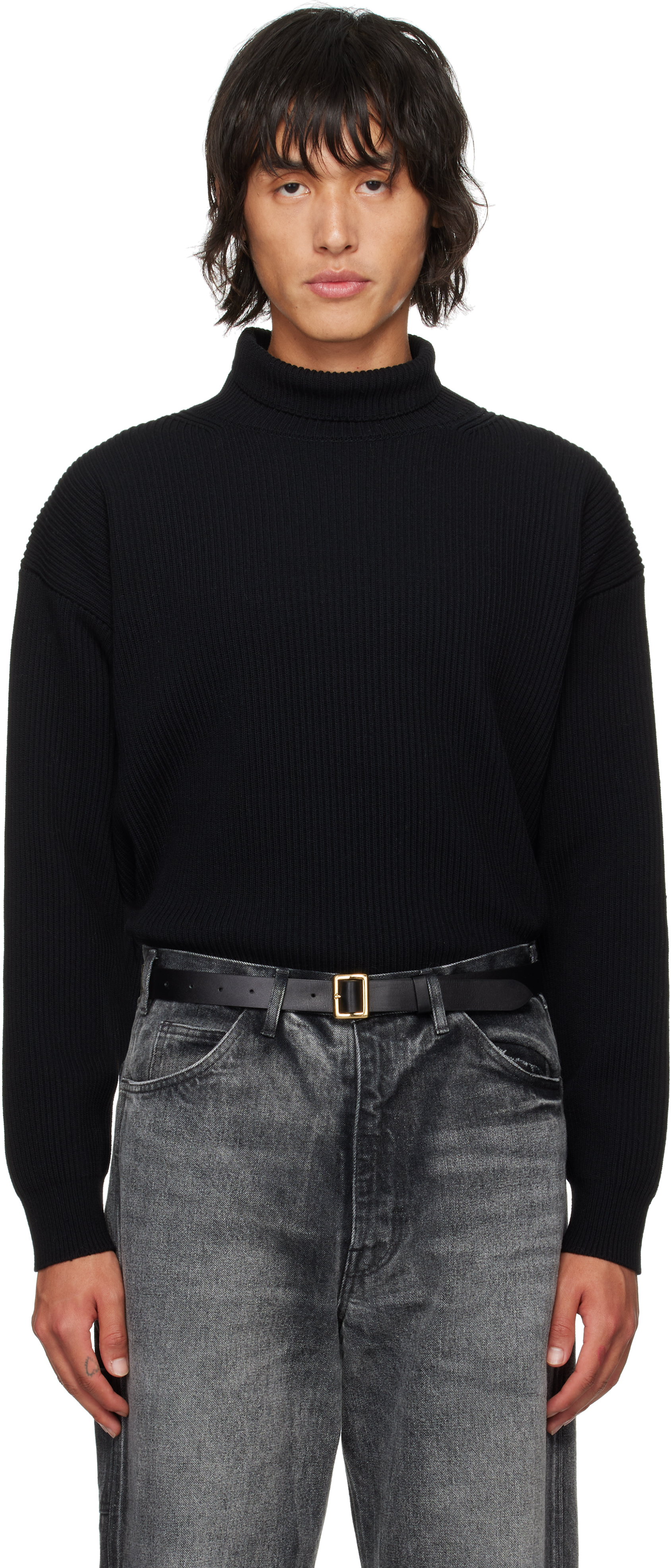 Shop Auralee Black Super Fine Wool Turtleneck