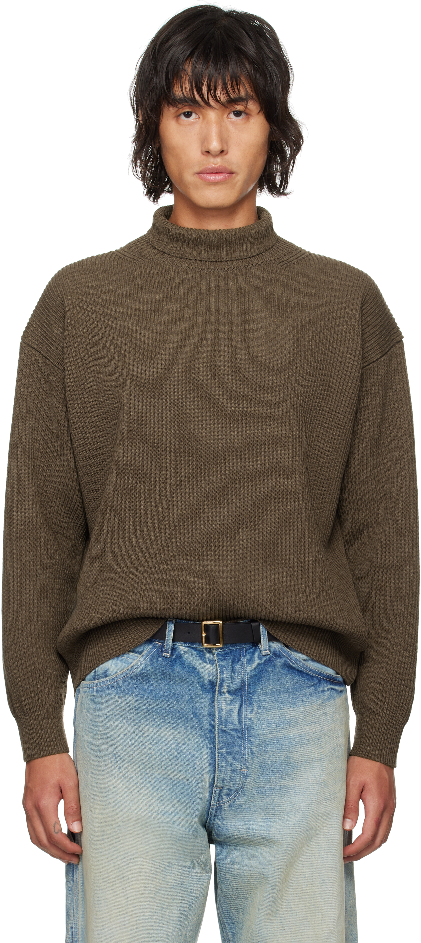 Shop Auralee Brown Super Fine Wool Turtleneck In Top Brown